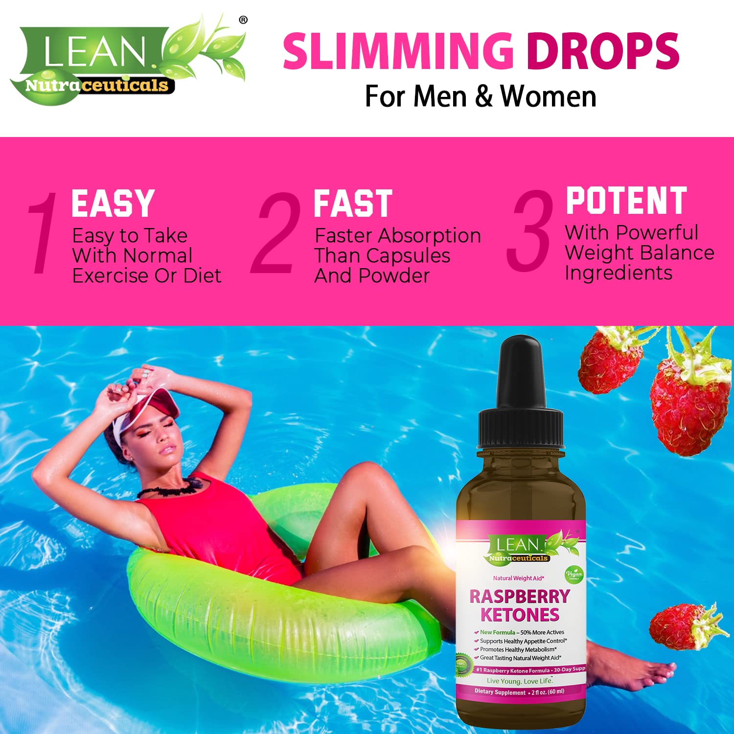 Weight Loss Perfect Keto Raspberry Ketone Drops, Appetite Suppressant Fat Burner LEAN Nutraceuticals