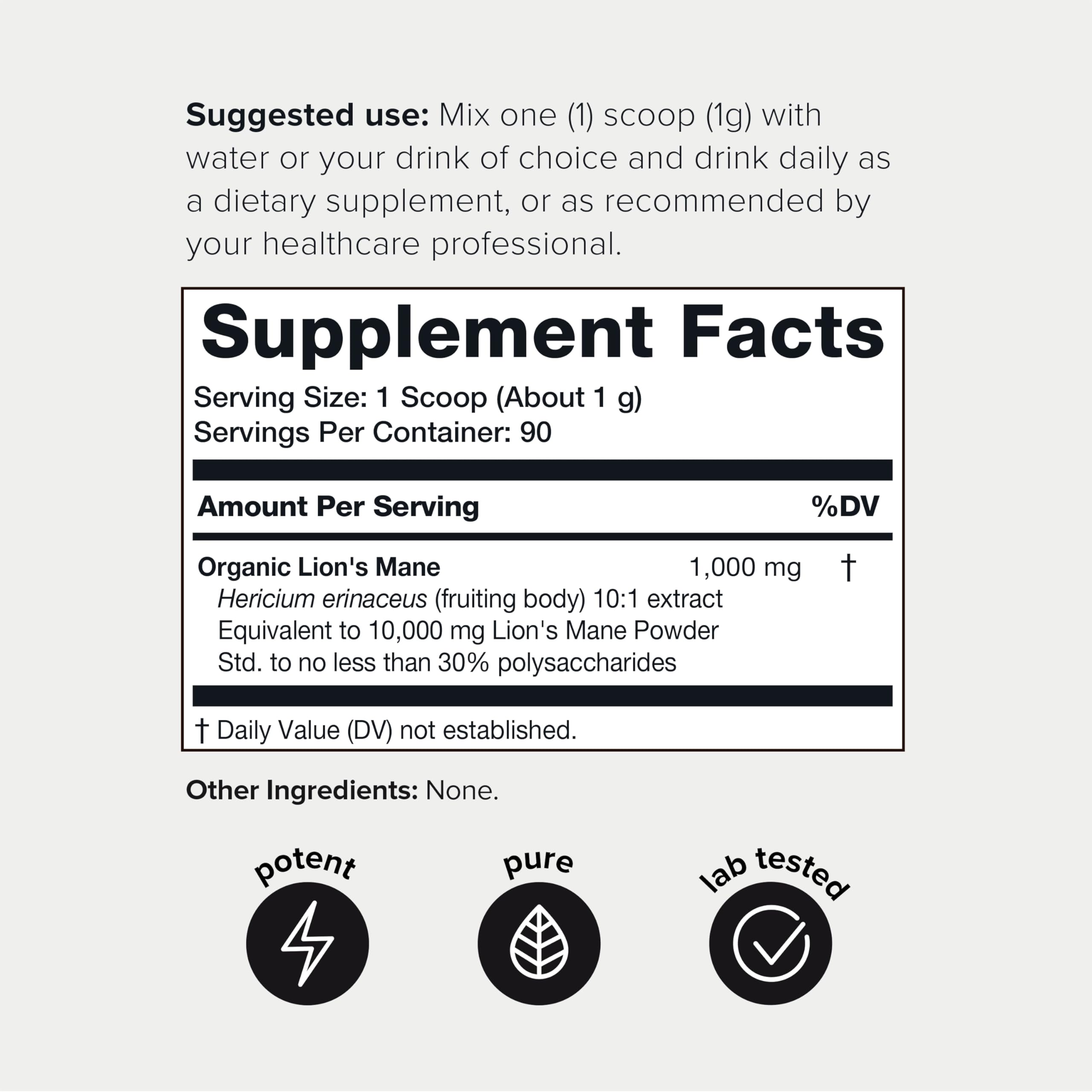 10,000mg 10x Concentrated Ultra High Strength Organic Lions Mane Powder Toniiq