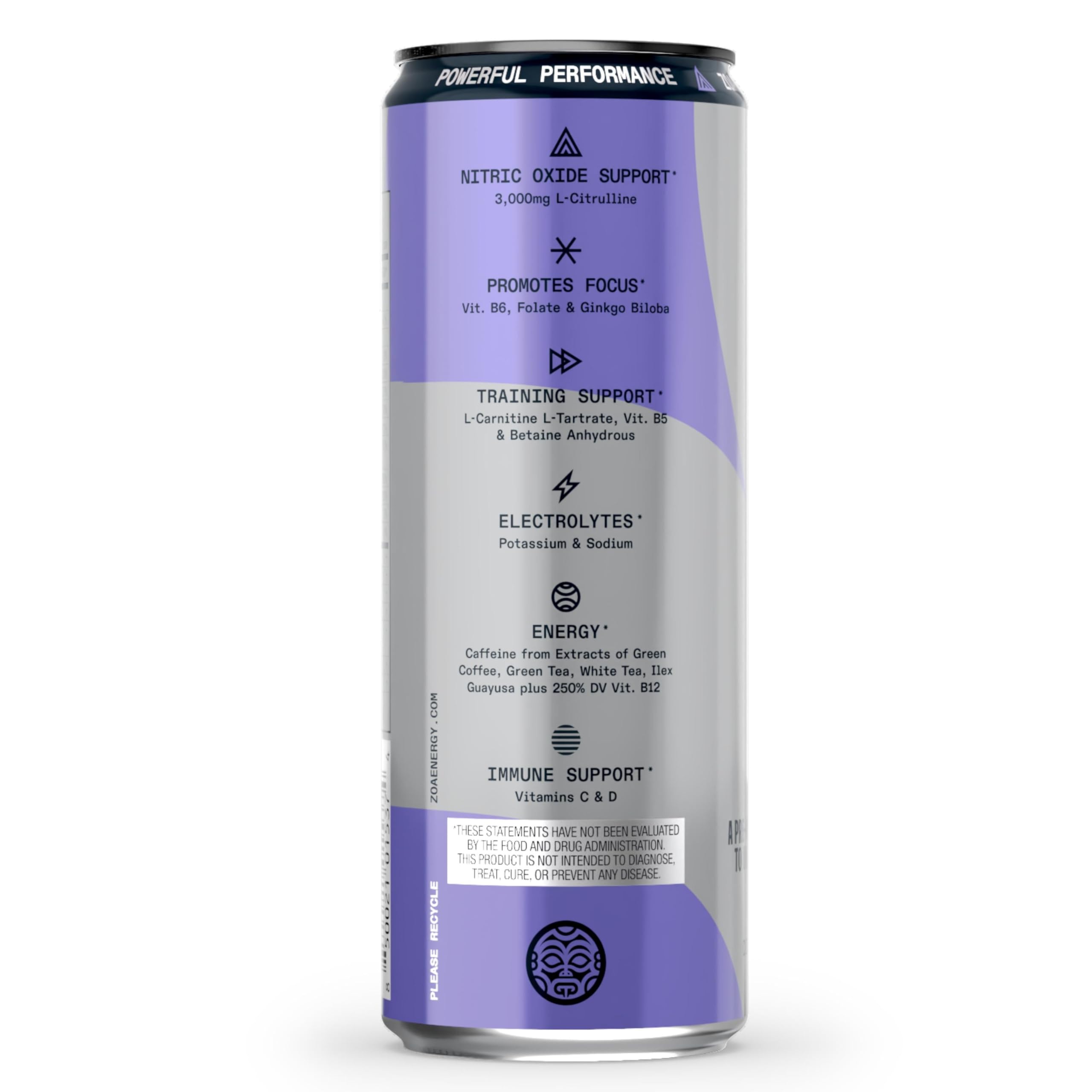 ZOA Plus Sugar-Free Pre-Workout Drink, Ready to Drink with Nitric Oxide, Vitamin B, C and D ZOA