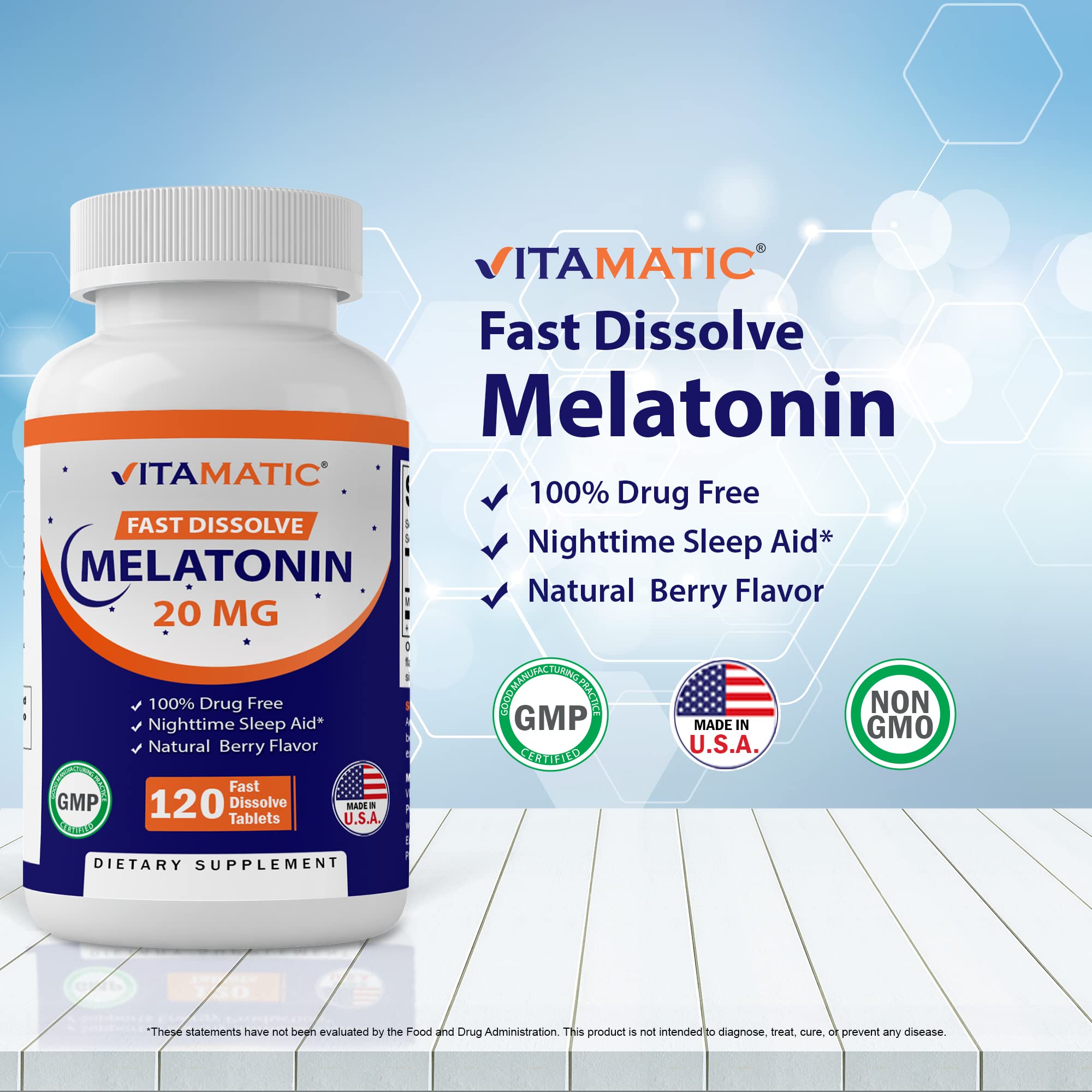 Vitamatic Melatonin 20mg Tablets | Vegetarian, Non-GMO, 6 pack Vitamatic