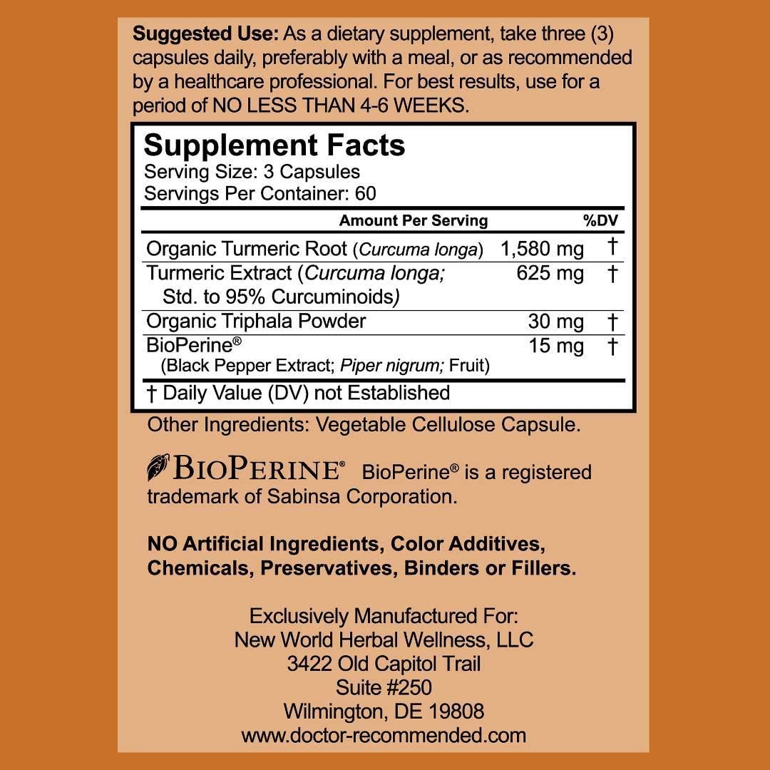 Turmeric Curcumin - 2250mg/d - Veggie Caps - 95% Curcuminoids with Black Pepper DOCTOR RECOMMENDED SUPPLEMENTS