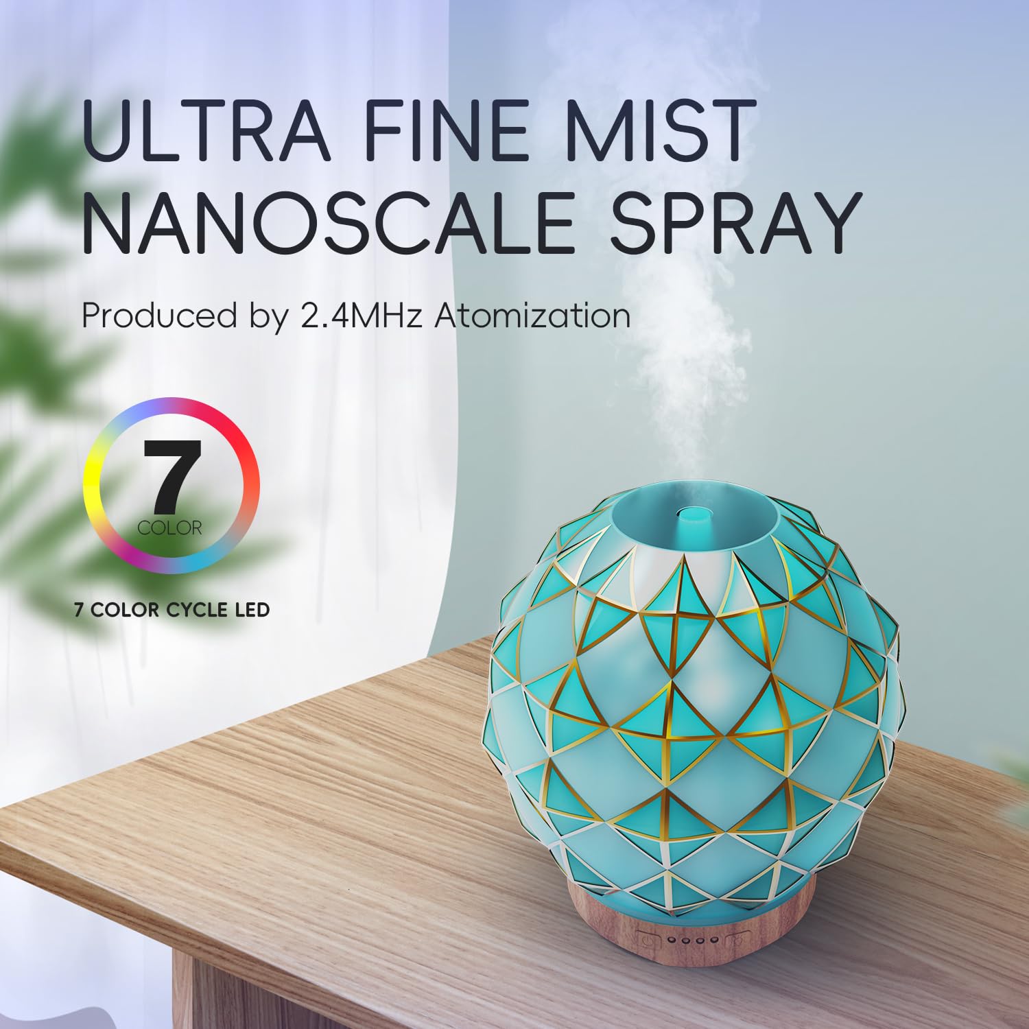 Youenkity Essential Oil Diffuser, Glass Ultrasonic Aromatherapy Diffuser with 7 Color LED Lights YOUENKITY