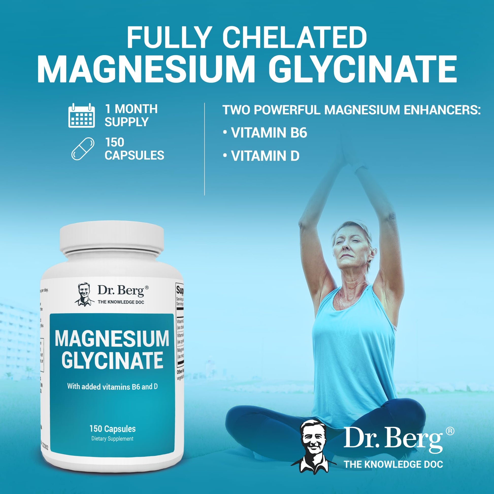 Dr. Berg's Magnesium Glycinate 400mg - Fully Chelated Veg Capsules for Stress Dr. Berg Nutritionals