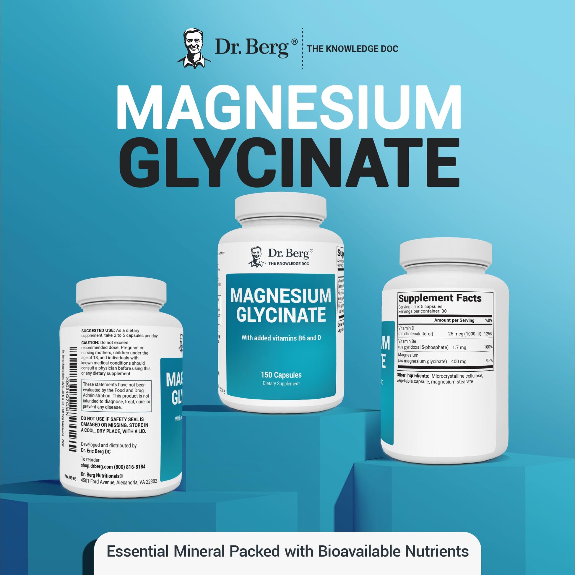 Dr. Berg's Magnesium Glycinate 400mg - Fully Chelated Veg Capsules for Stress Dr. Berg Nutritionals