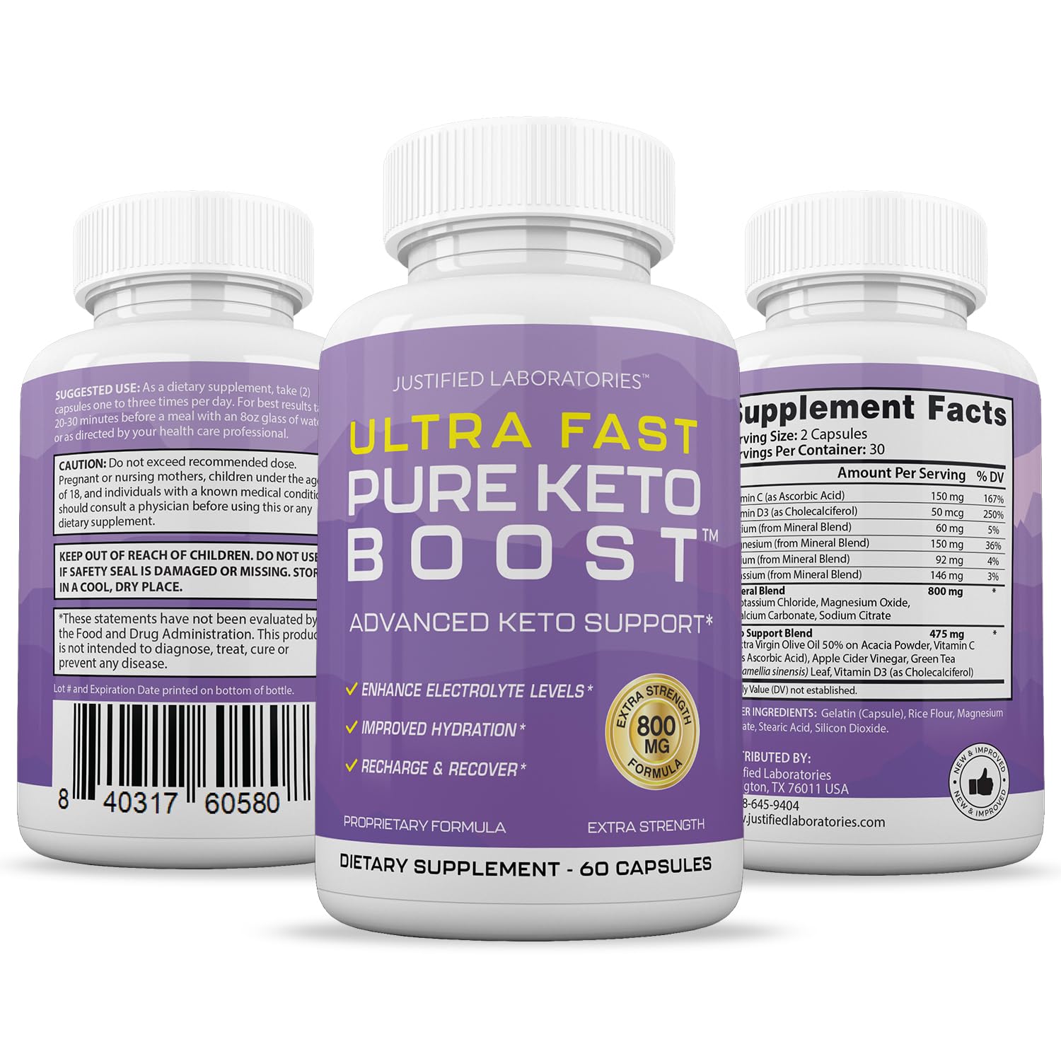 (5 Pack) Ultra Fast Pure Keto Boost Pills 1275MG New & Improved Formula Contains Apple Justified Laboratories