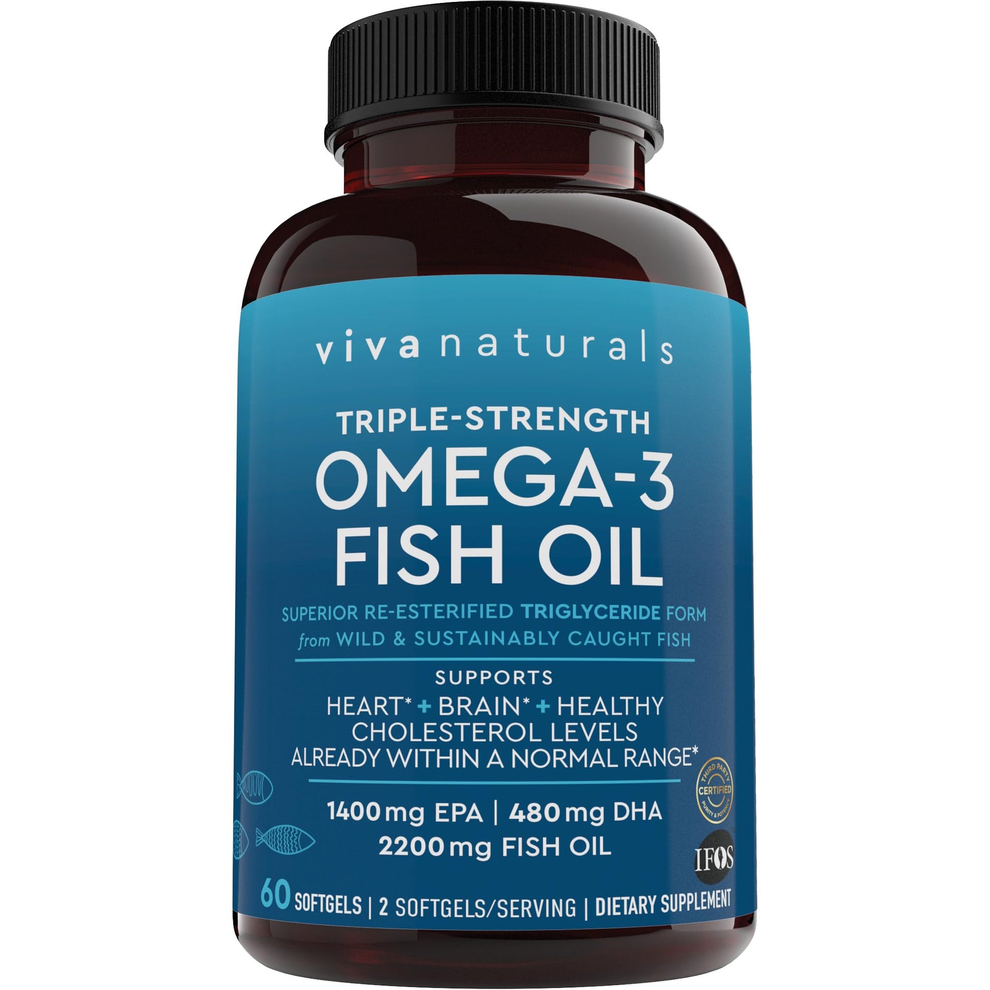 Viva Naturals Triple Strength Omega 3 Fish Oil Supplement - 2200 mg Wild Caught 