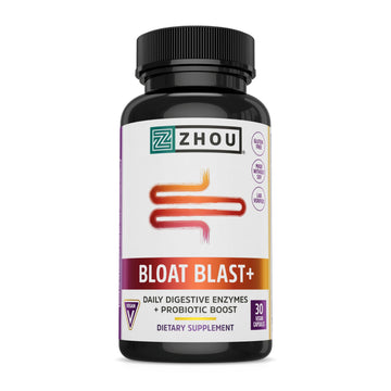 Zhou Nutrition Bloat Blast+ Digestive Enzymes with Probiotics, Bloating Relief for Women 