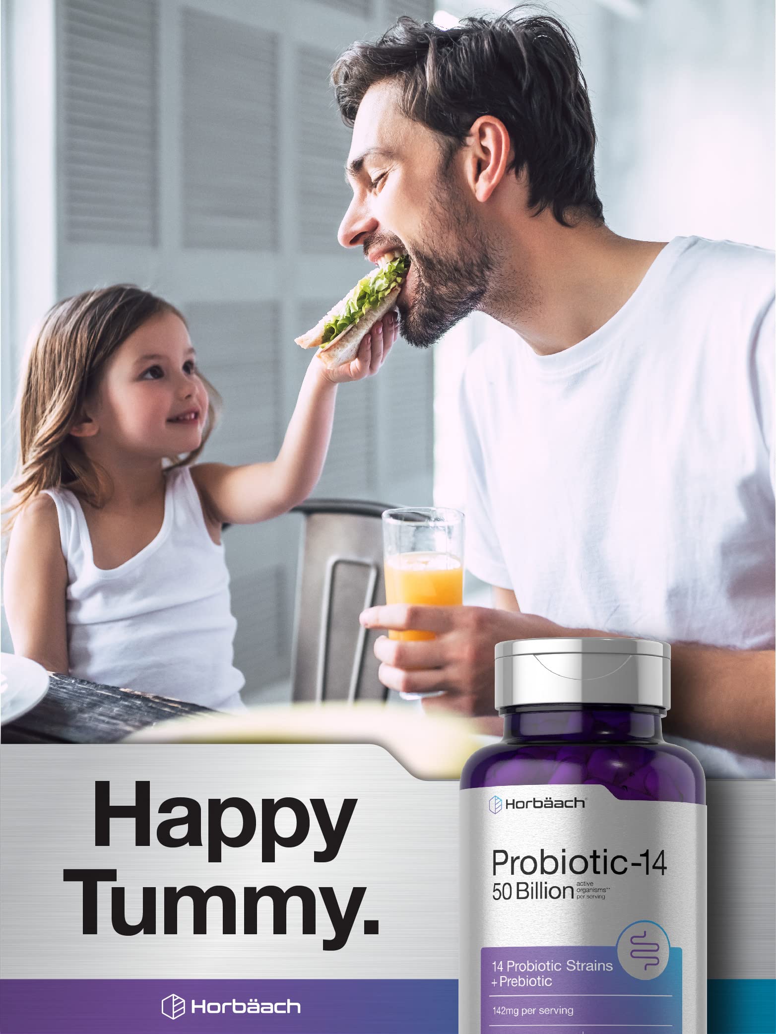 Horbäach Probiotics with Prebiotics | 60 Capsules | 50 Billion Active Organisms | Non-GMO Horbäach