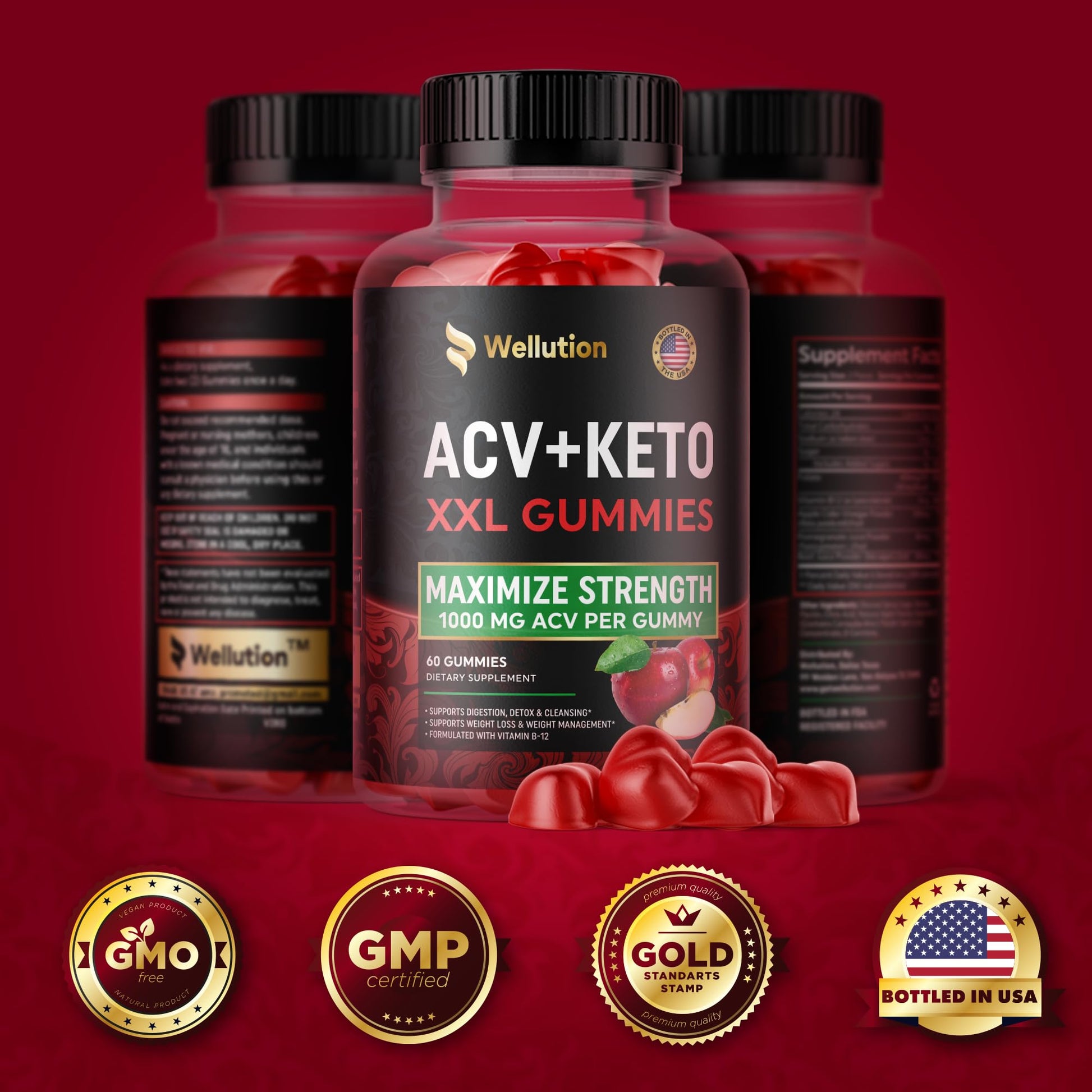 WELLUTION Apple Cider Vinegar 120 XXL Gummies - Support Digestion & Weight Management… WELLUTION