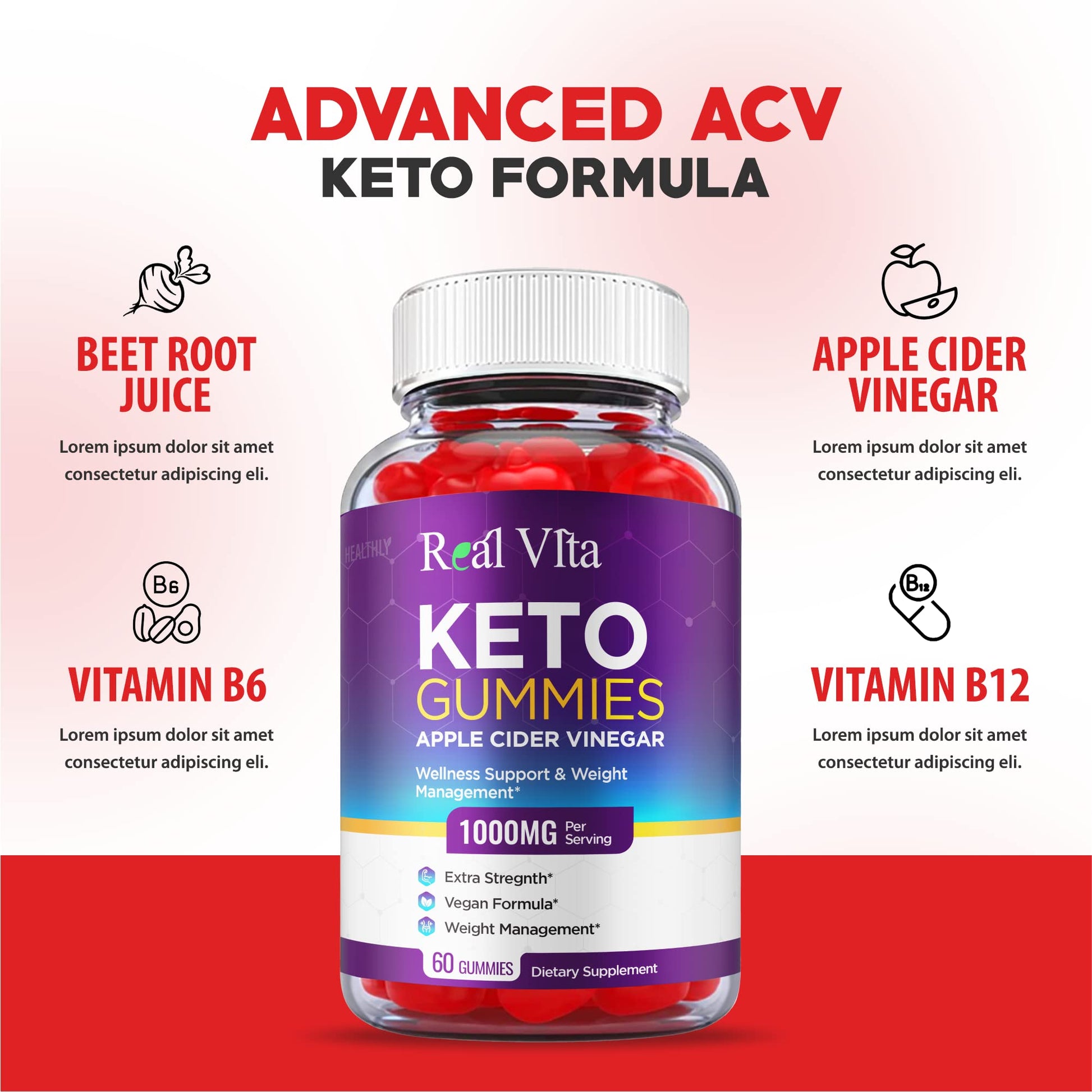 (3 Pack) Real Vita Keto Gummies - Official Formula, Vegan - Real Vita Acv Keto Gummies Healthly