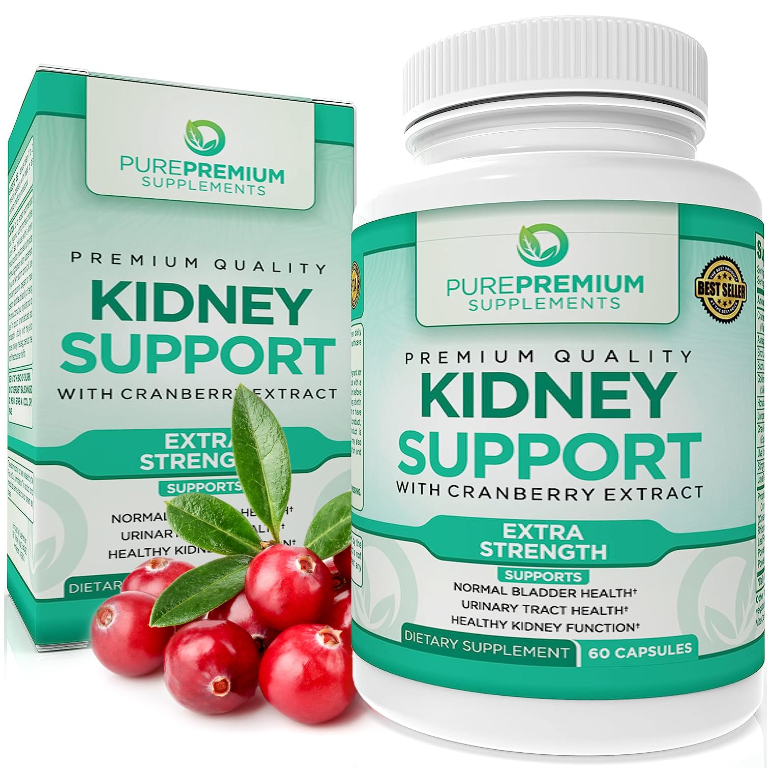 PurePremium Kidney Support Supplement with Cranberry Extract - Kidney Cleanse, Detox 