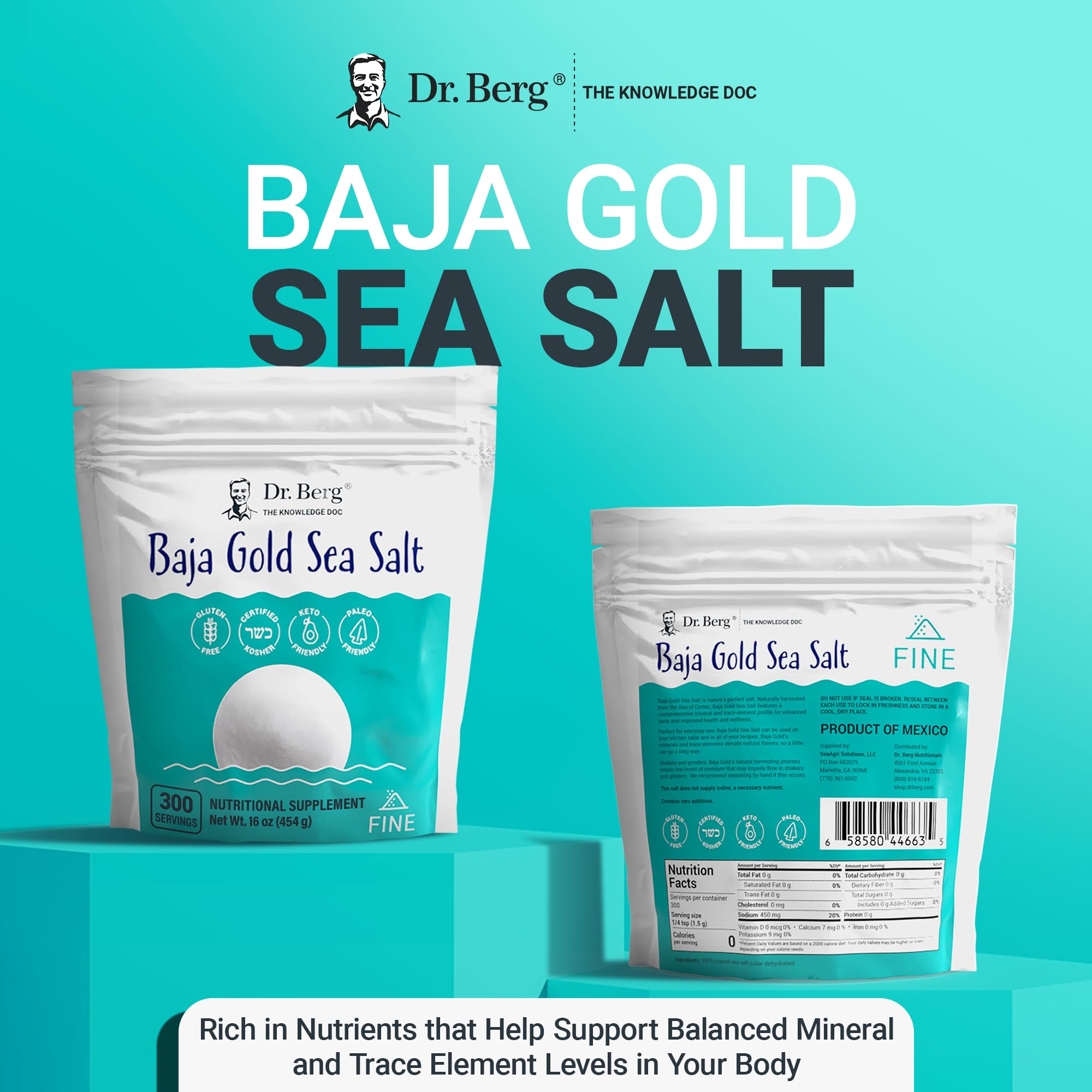 Dr. Berg's Baja Gold Sea Salt Organic - Natures Fine Sea Salt Support For Hydration Dr. Berg Nutritionals