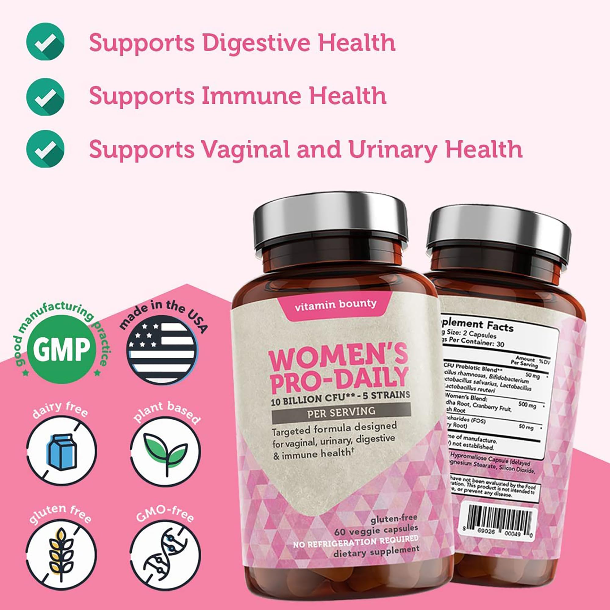 Vitamin Bounty Women's Pro Daily - Vaginal Probiotic & Prebiotic & pH Balance, Probiotics Vitamin Bounty