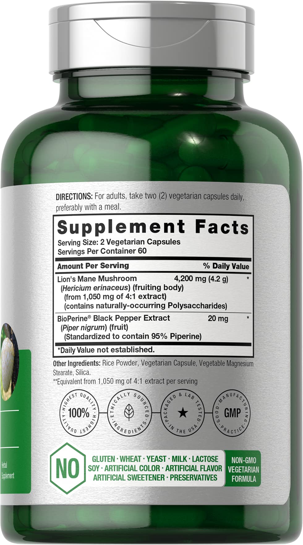 Horbäach Lions Mane Mushroom Extract | 4200mg | 120 Capsules | Vegetarian Horbäach