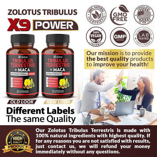 Zolotus Premium Tribulus Terrestris Capsules - 9600mg Per Serving - Combined Zolotus