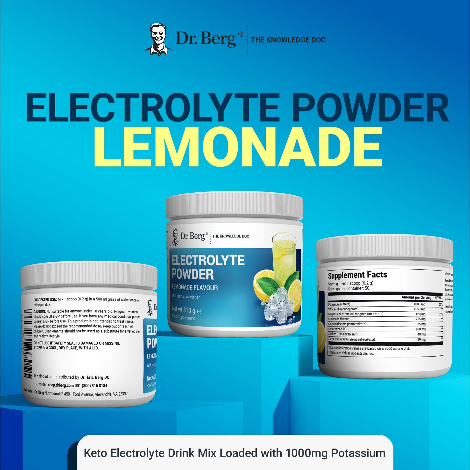Dr. Berg Electrolyte Powder - Electrolyte Drink Supplements with 1000mg Potassium Dr. Berg Nutritionals