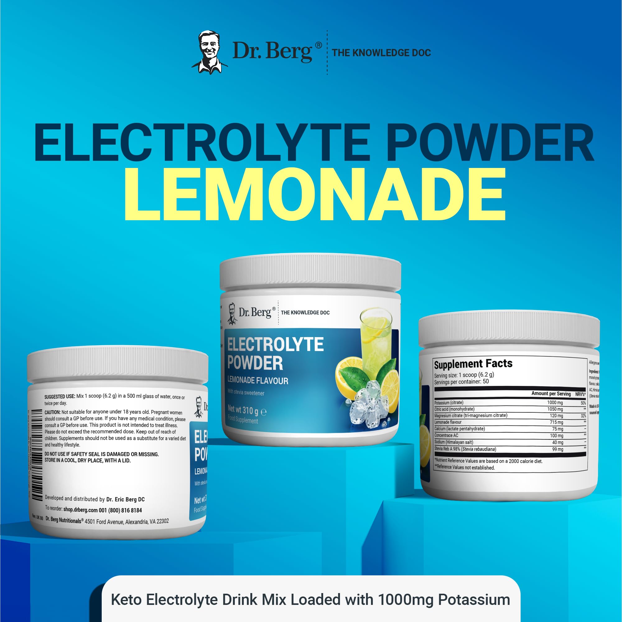 Dr. Berg Electrolyte Powder - Electrolyte Drink Supplements with 1000mg Potassium Dr. Berg Nutritionals