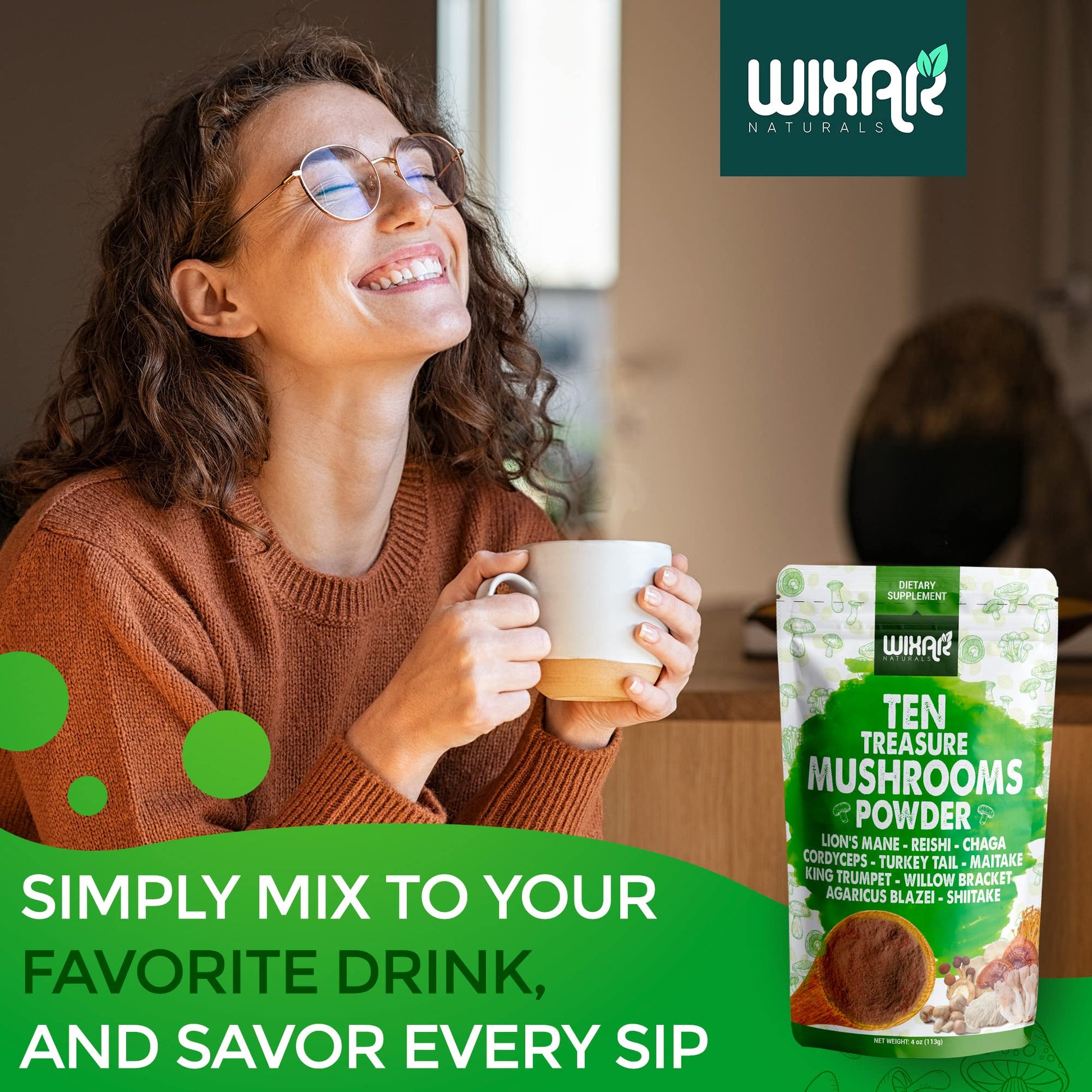 Wixar Mushroom Powder - Ten Treasure Mushrooms Extract Supplement Blend for Coffee WIXAR NATURALS