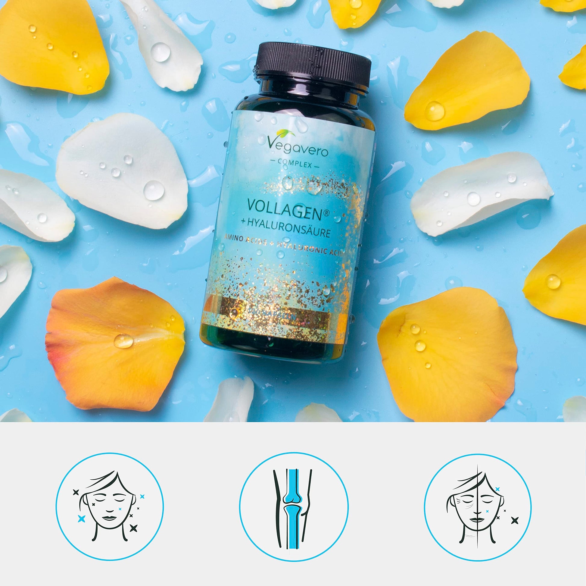 Vegavero Vegan Collagen Complex + Hyaluronic Acid | NO Additives | Vegan Collagen Powder Vollagen® | Essential Amino Acids | 120 Capsules Vegavero