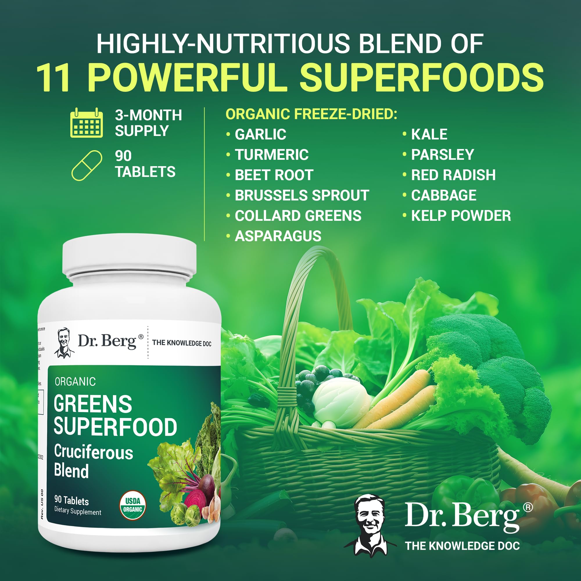 Dr. Berg's Greens Superfood Cruciferous Vegetable Tablets - Vegetable Supplements Dr. Berg Nutritionals