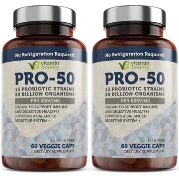 Vitamin Bounty Pro-50 Probiotics Supplement- 13 Probiotic Strains, Gut Health
