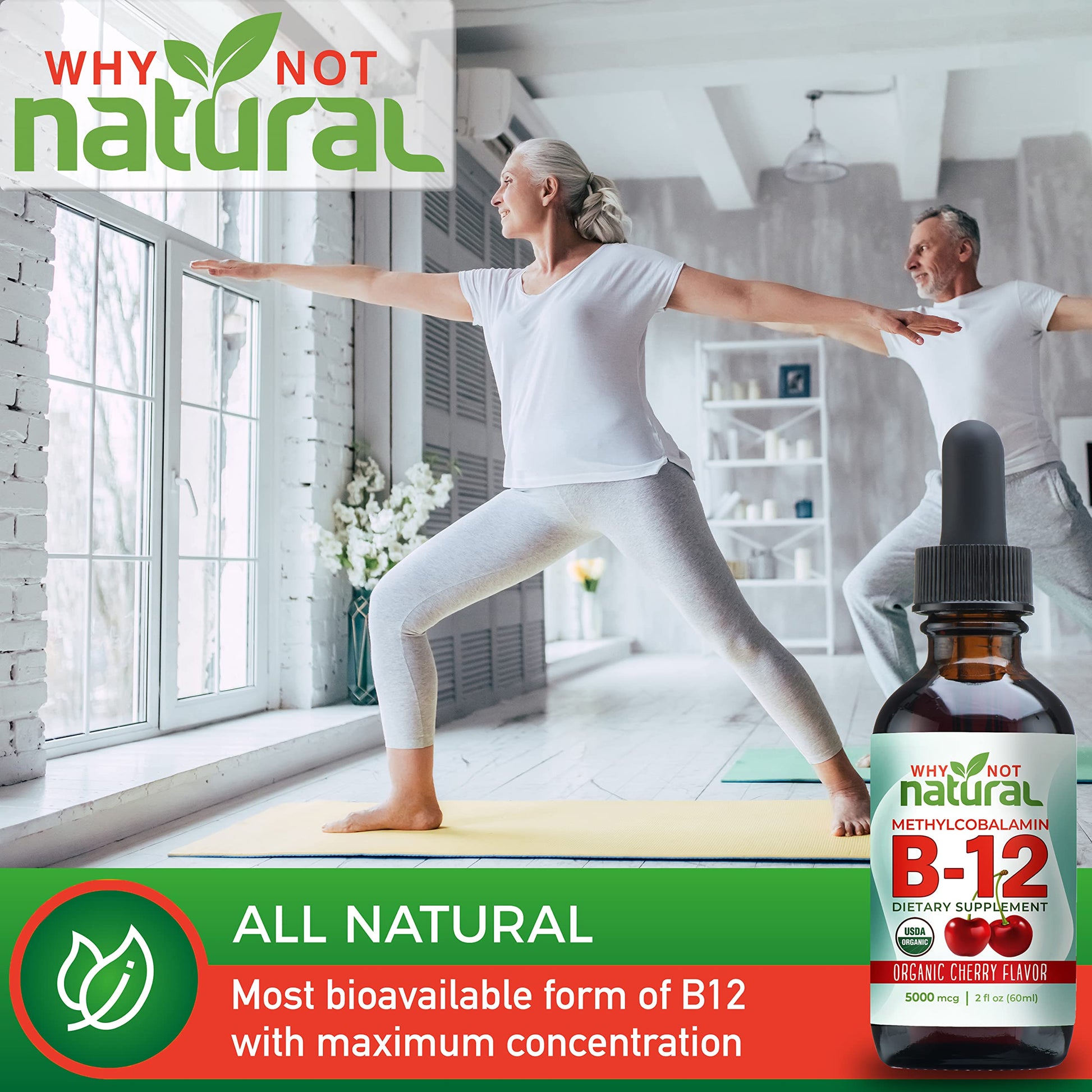 Why Not Natural Organic Vitamin B12 Liquid - Sublingual Extra Strength 60 x 5000 mcg Why Not Natural