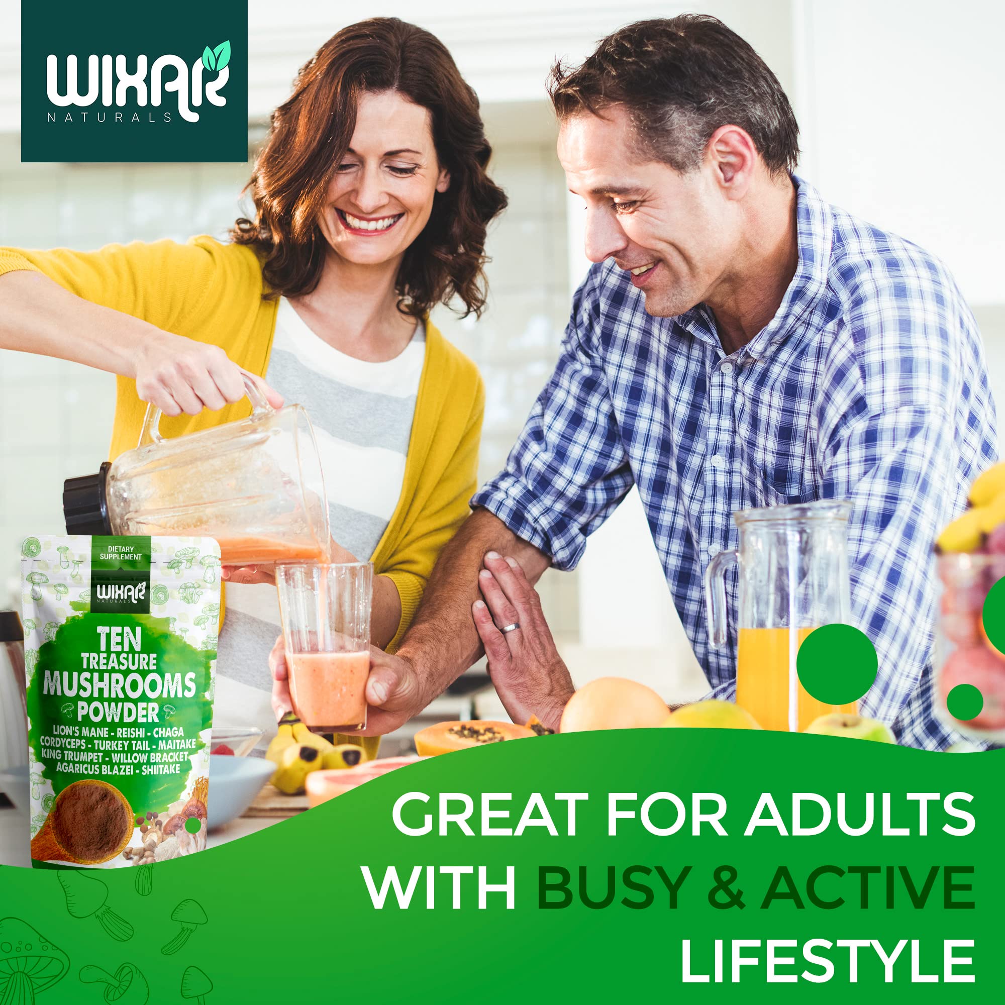 Wixar Mushroom Powder - Ten Treasure Mushrooms Extract Supplement Blend for Coffee WIXAR NATURALS