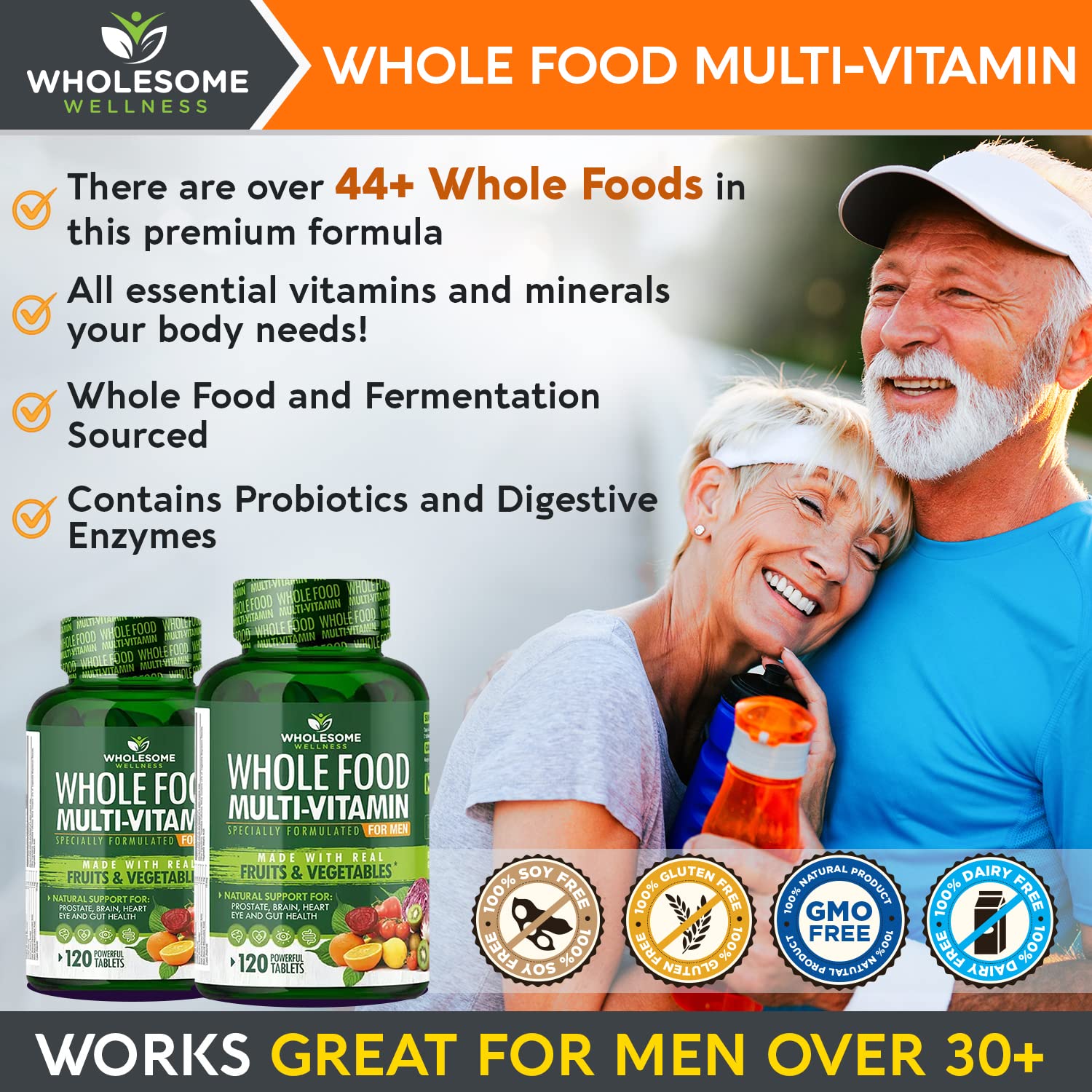 Whole Food Multivitamin for Men - Natural Multi Vitamins, Minerals, Organic Extracts Wholesome Wellness