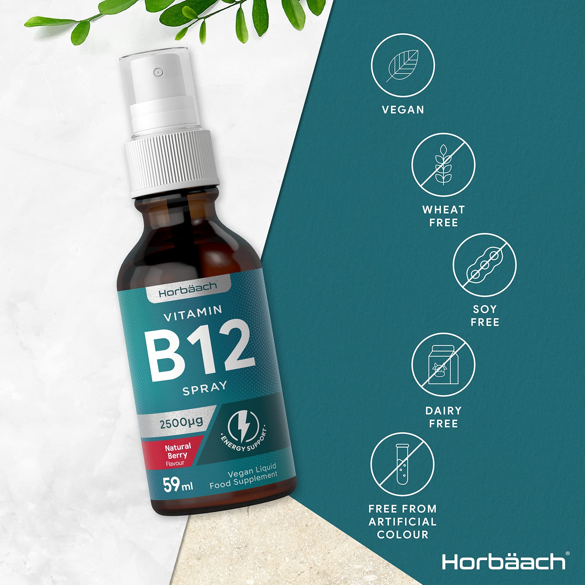 Vitamin B12 Spray 2500mcg | 59ml | High Strength Supplement | Natural Berry Flavour Horbäach