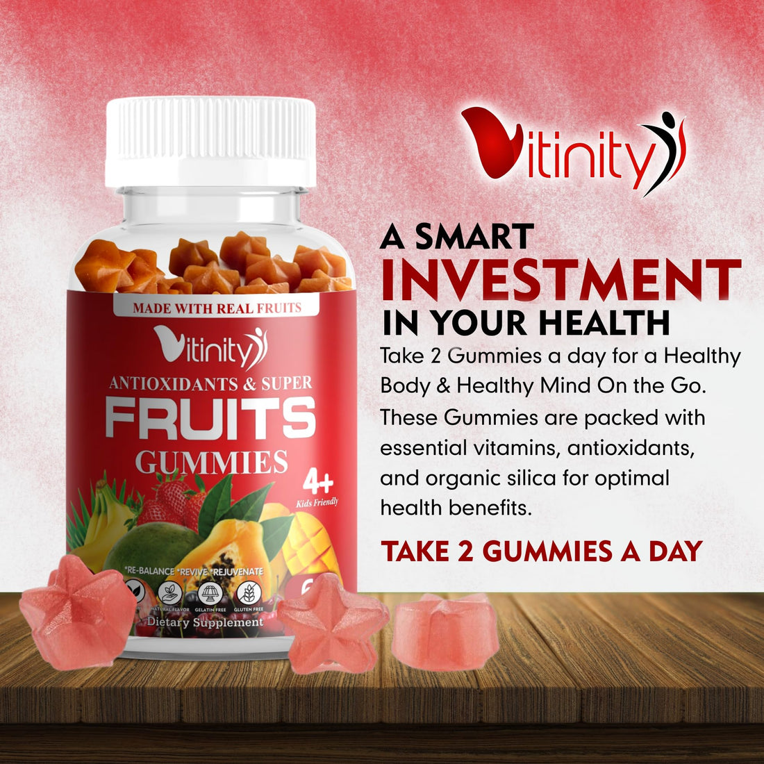 VITINITY Made with Real Super Fruits Delicious Gummy Supplement,Men,Women & Kids
