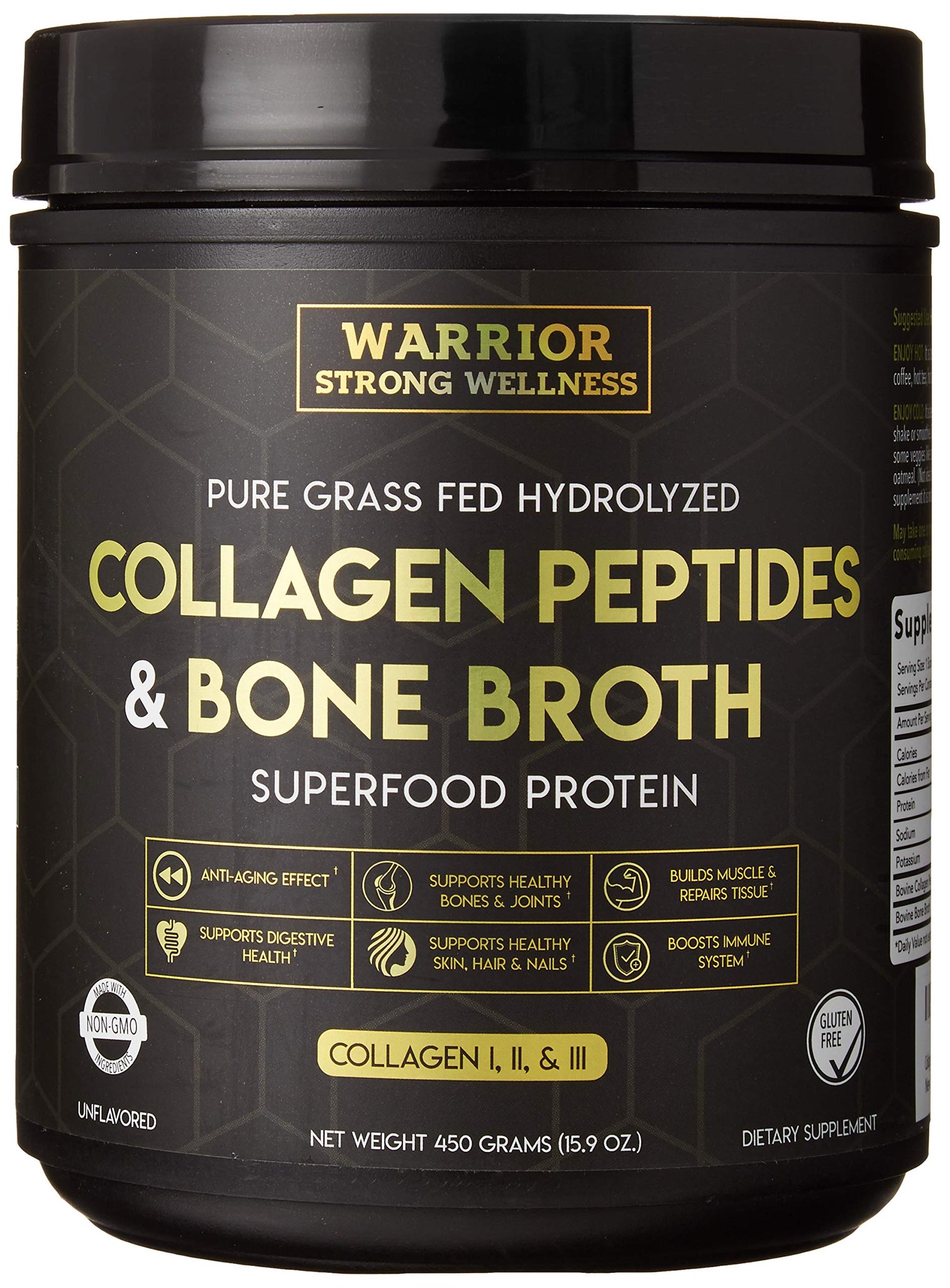 Warrior Strong Wellness Premium Collagen Peptides Bone Broth: Grass Fed Hydrolyzed 