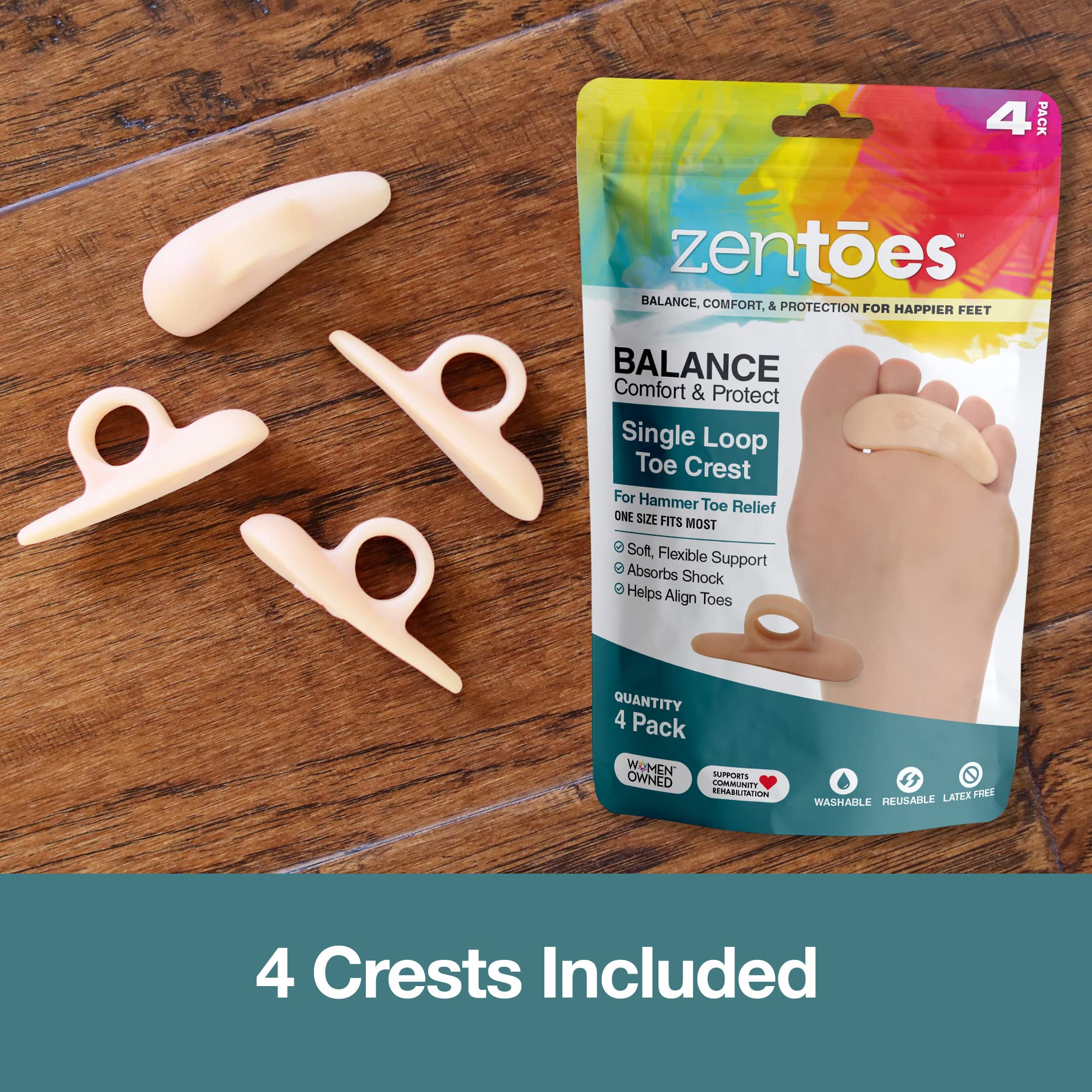 ZenToes Hammer Toe Straightener and Corrector 4 Pack Crests Relieve Foot ZenToes