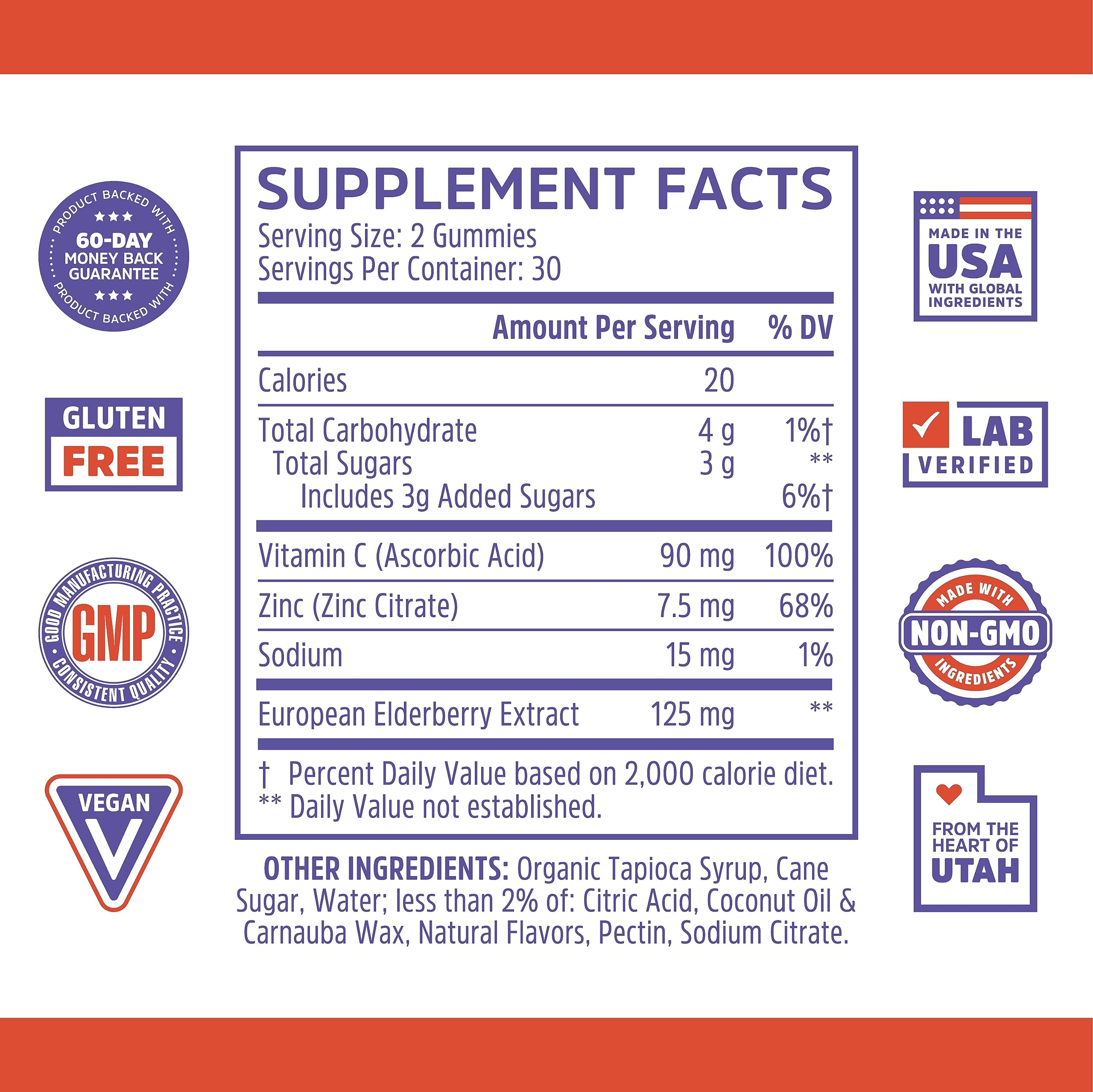 Zhou Nutrition Elder-Mune Sambucus Elderberry Gummies with Zinc and Vitamin C & vH Zhou Nutrition