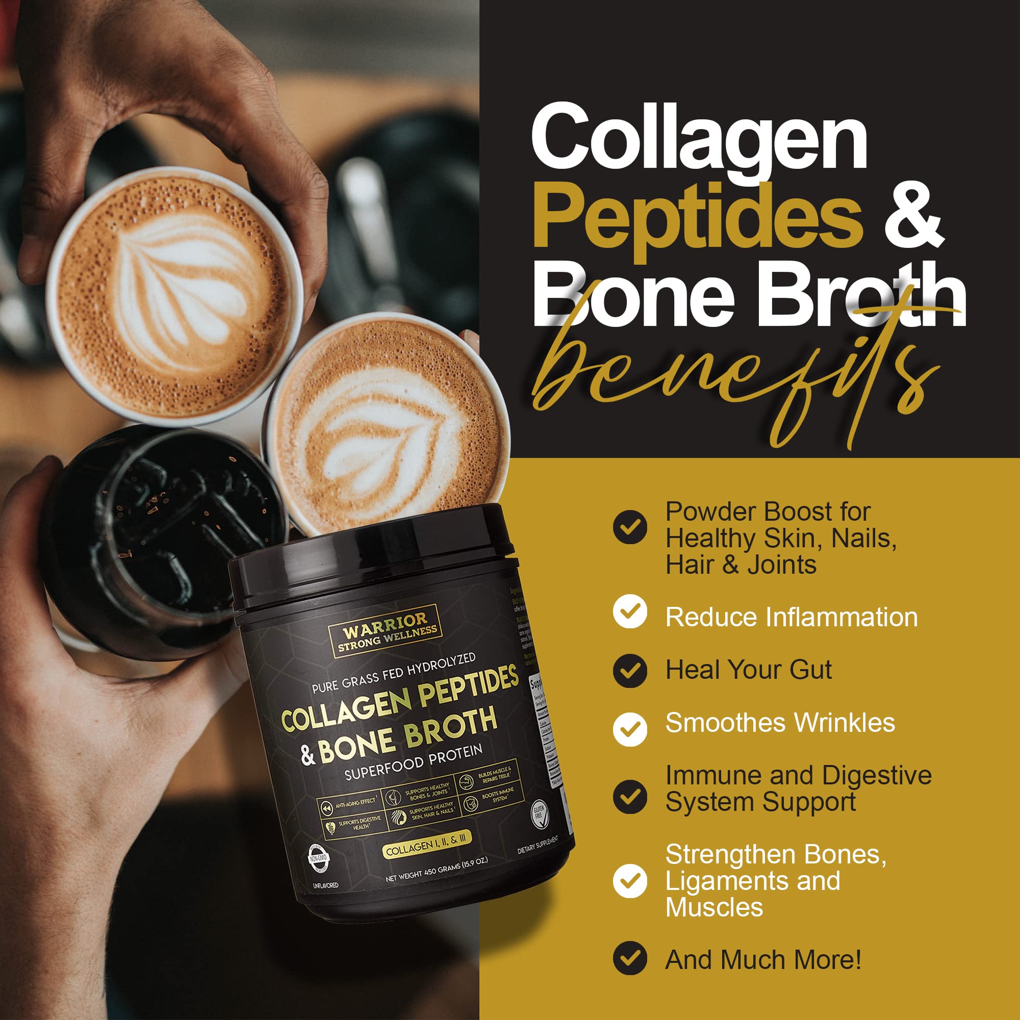Warrior Strong Wellness Premium Collagen Peptides Bone Broth: Grass Fed Hydrolyzed Warrior Strong Wellness