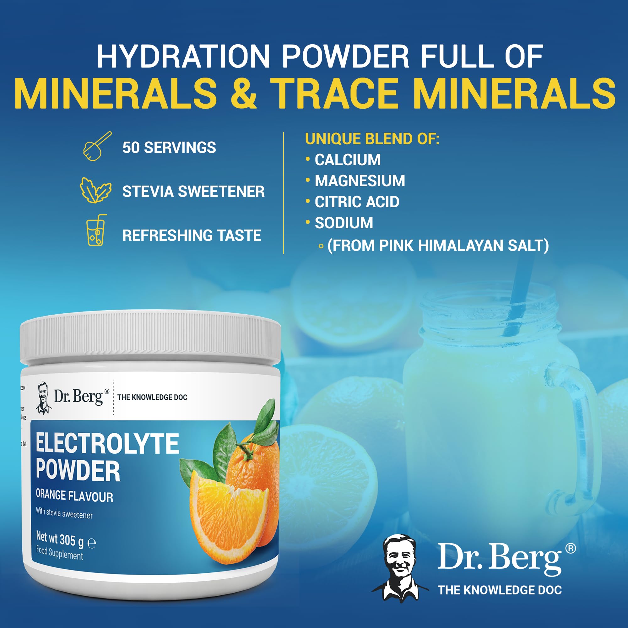 Dr. Berg Electrolyte Powder - Electrolyte Drink Supplements with 1000mg Potassium Dr. Berg Nutritionals