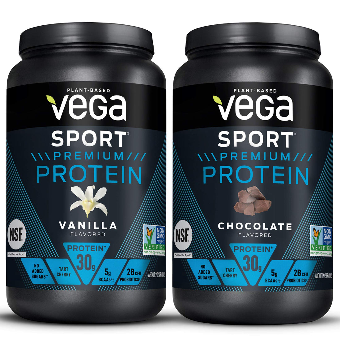 Vega Sport Premium Protein Powder Bundle, Chocolate + Vanilla, Plant Based Protein 