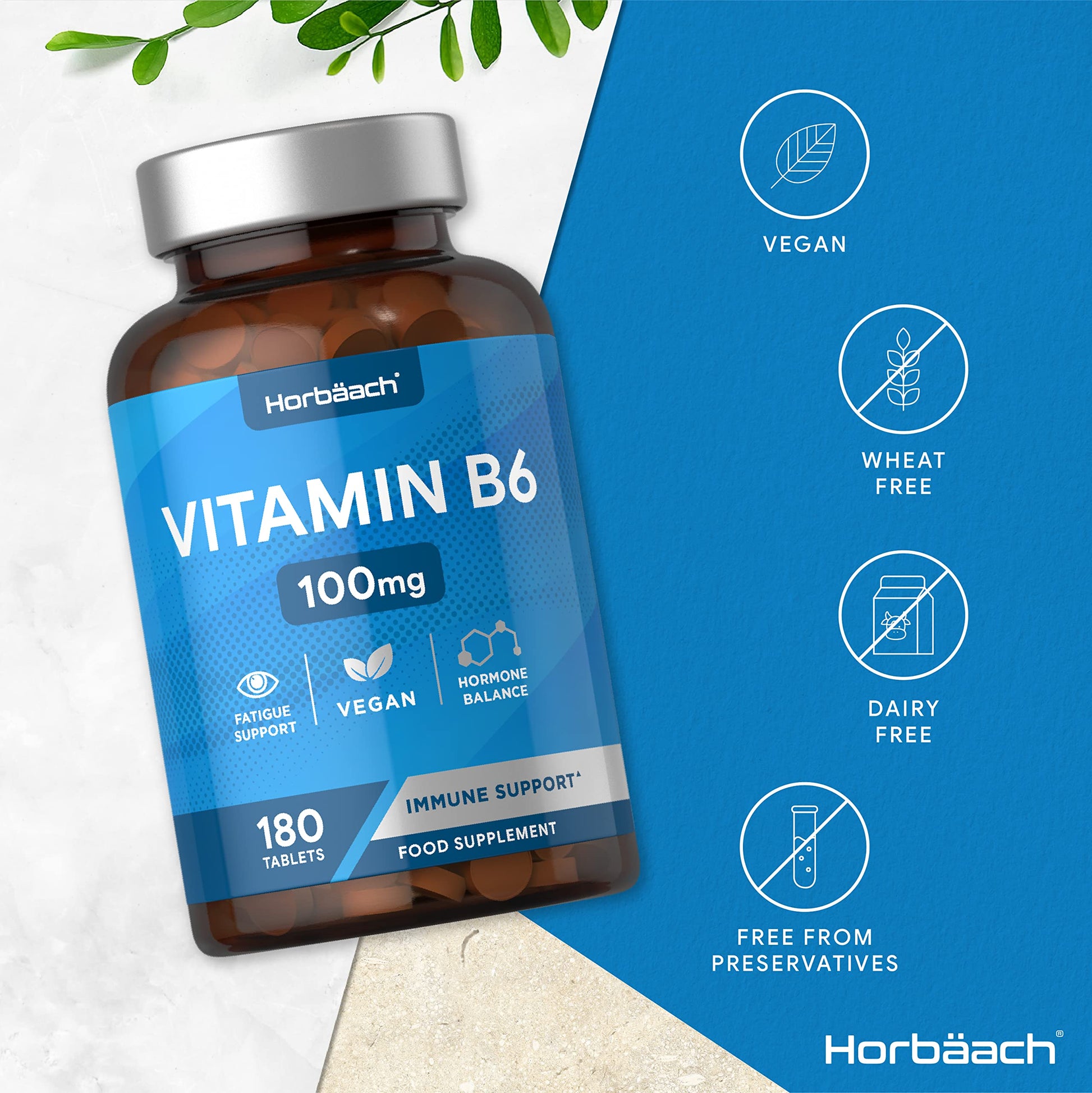 Vitamin B6 100mg | 180 High Strength Tablets | Regulation of Hormonal Activity & Fatigue Horbäach