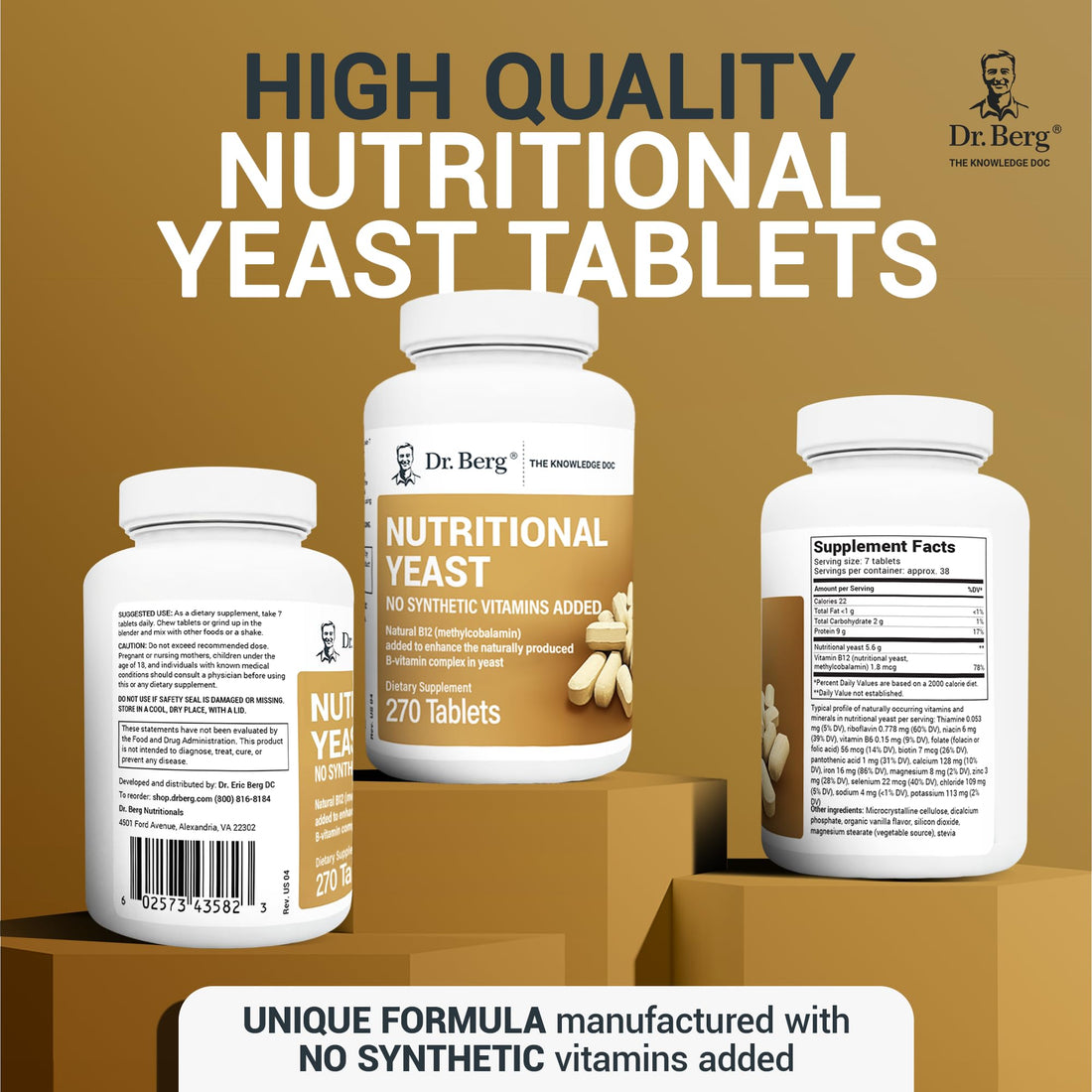 Dr. Berg Nutritional Yeast Tablets – Natural B12 Added - All 8 B Vitamin Complex – Organic 