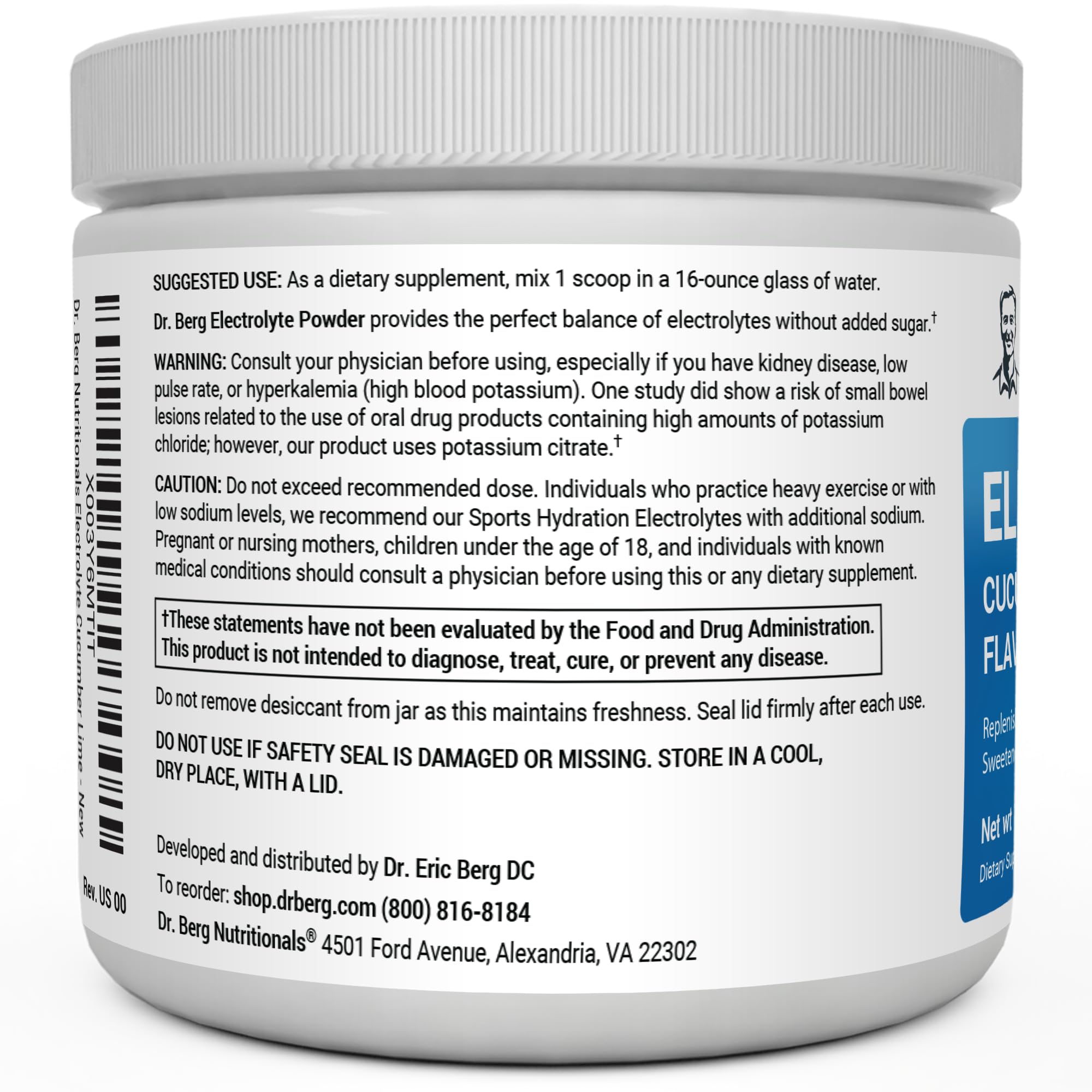 Dr. Berg Hydration Keto Electrolyte Powder - Enhanced w/ 1,000mg of Potassium & Real Dr. Berg Nutritionals