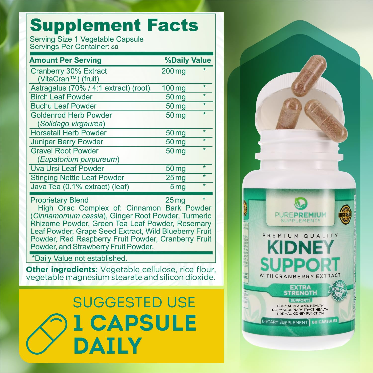 PurePremium Kidney Support Supplement with Cranberry Extract - Kidney Cleanse, Detox PurePremium Supplements