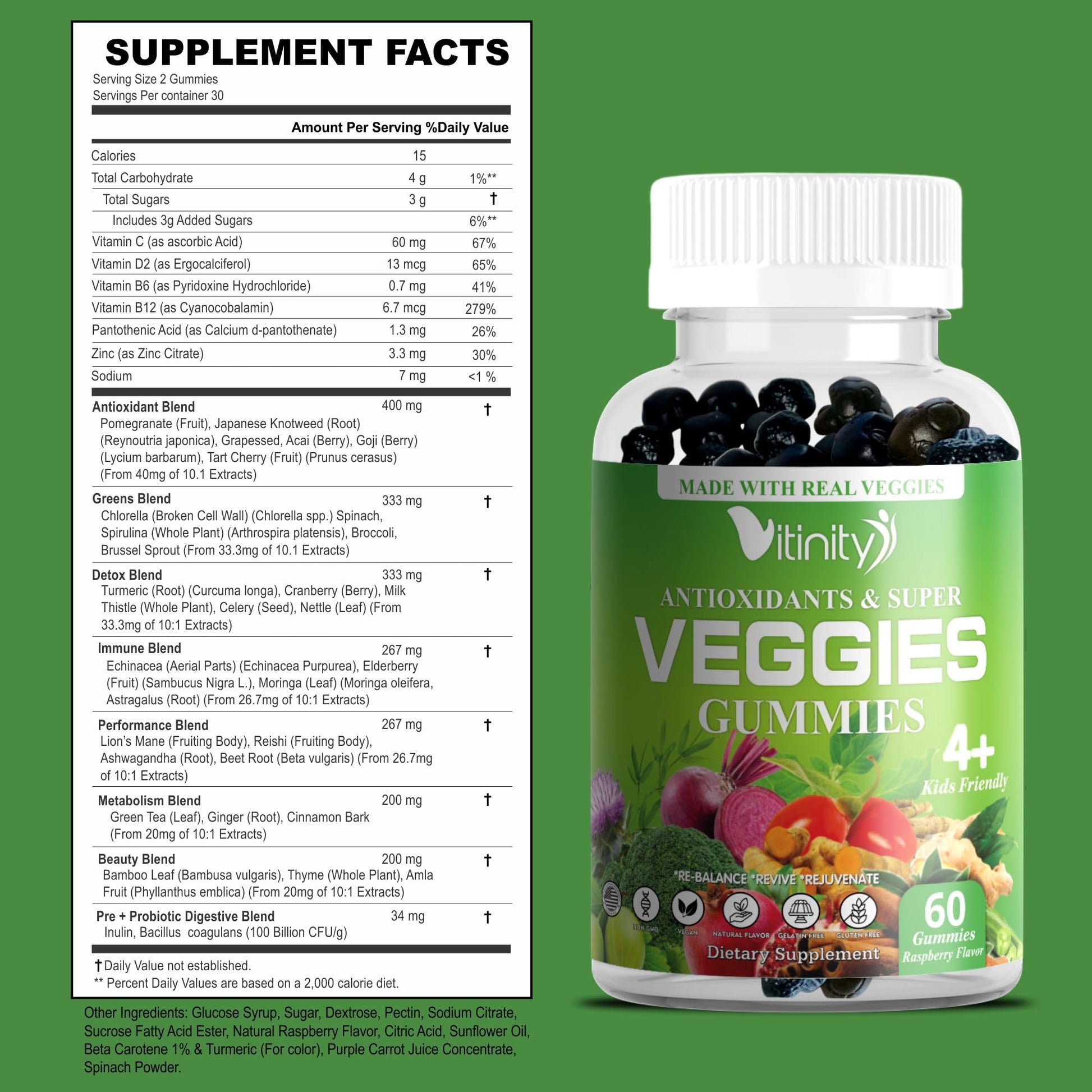 VITINITY Made with Real Super Veggies Delicious Gummy Supplement,Men,Women & Kids VITINITY