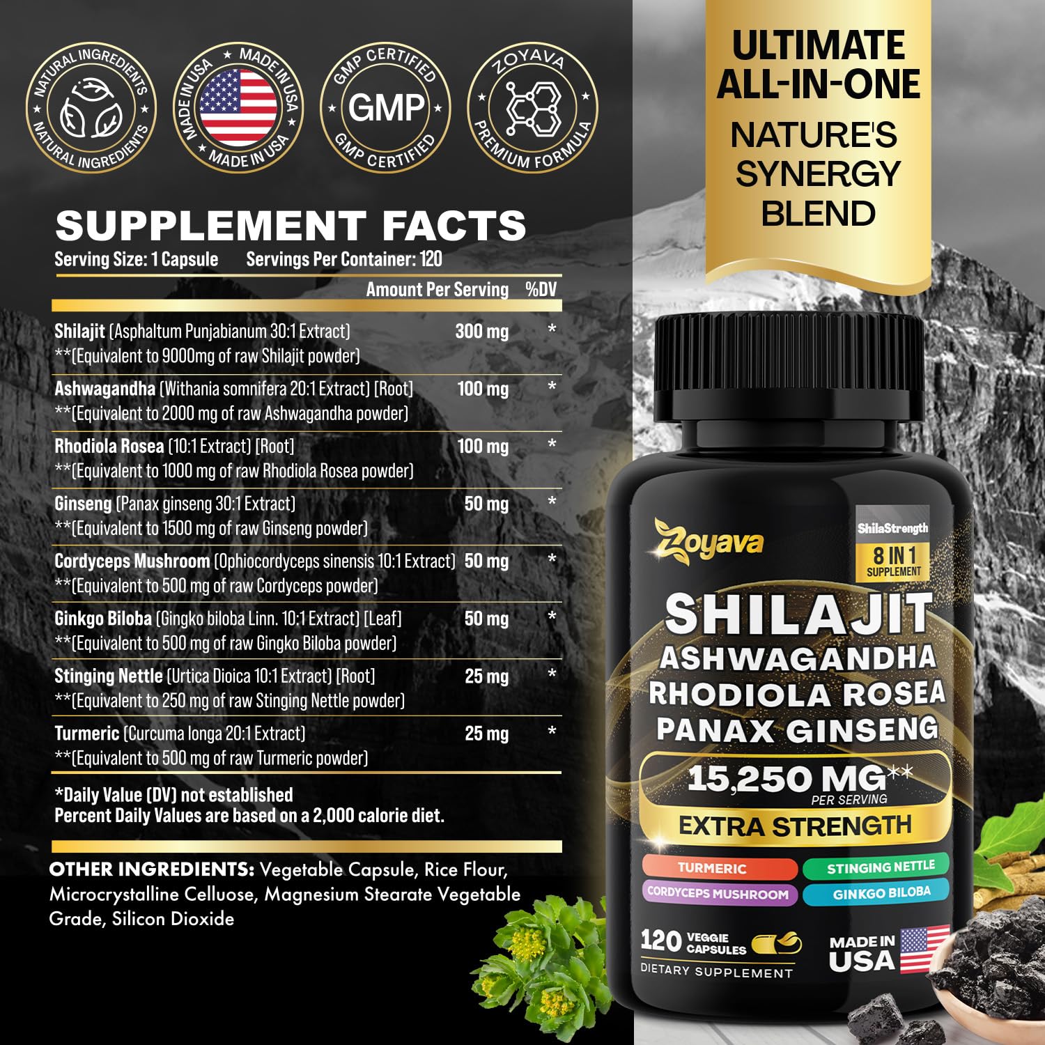 Zoyava Sea Moss Supreme16 Blend 19,445 MG and Shilajit 15,250 MG - Nature's Synergy Zoyava