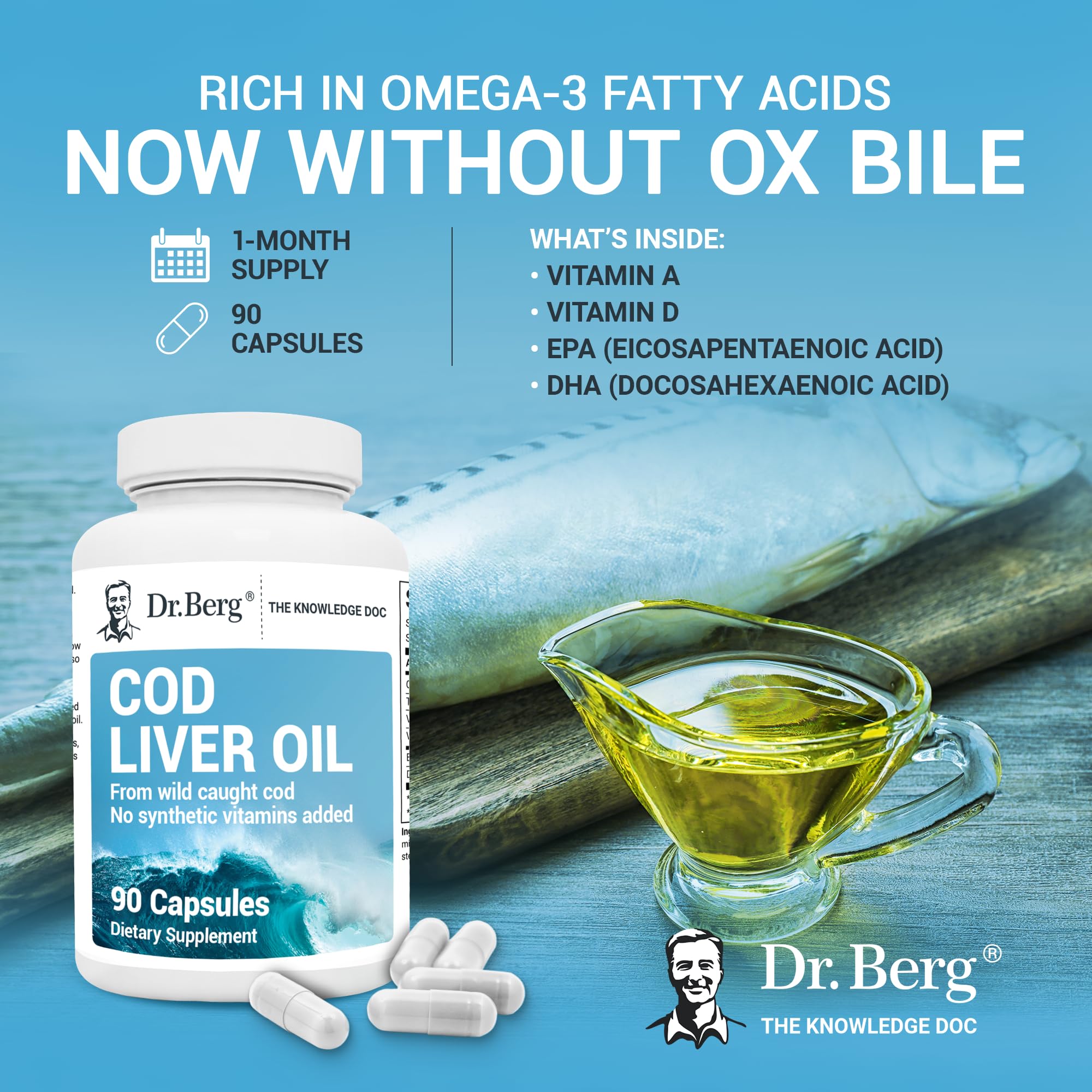 Dr. Berg Cod Liver Oil Capsules - New Formula Without OxBile - Rich in Omega-3 Fatty Dr. Berg Nutritionals