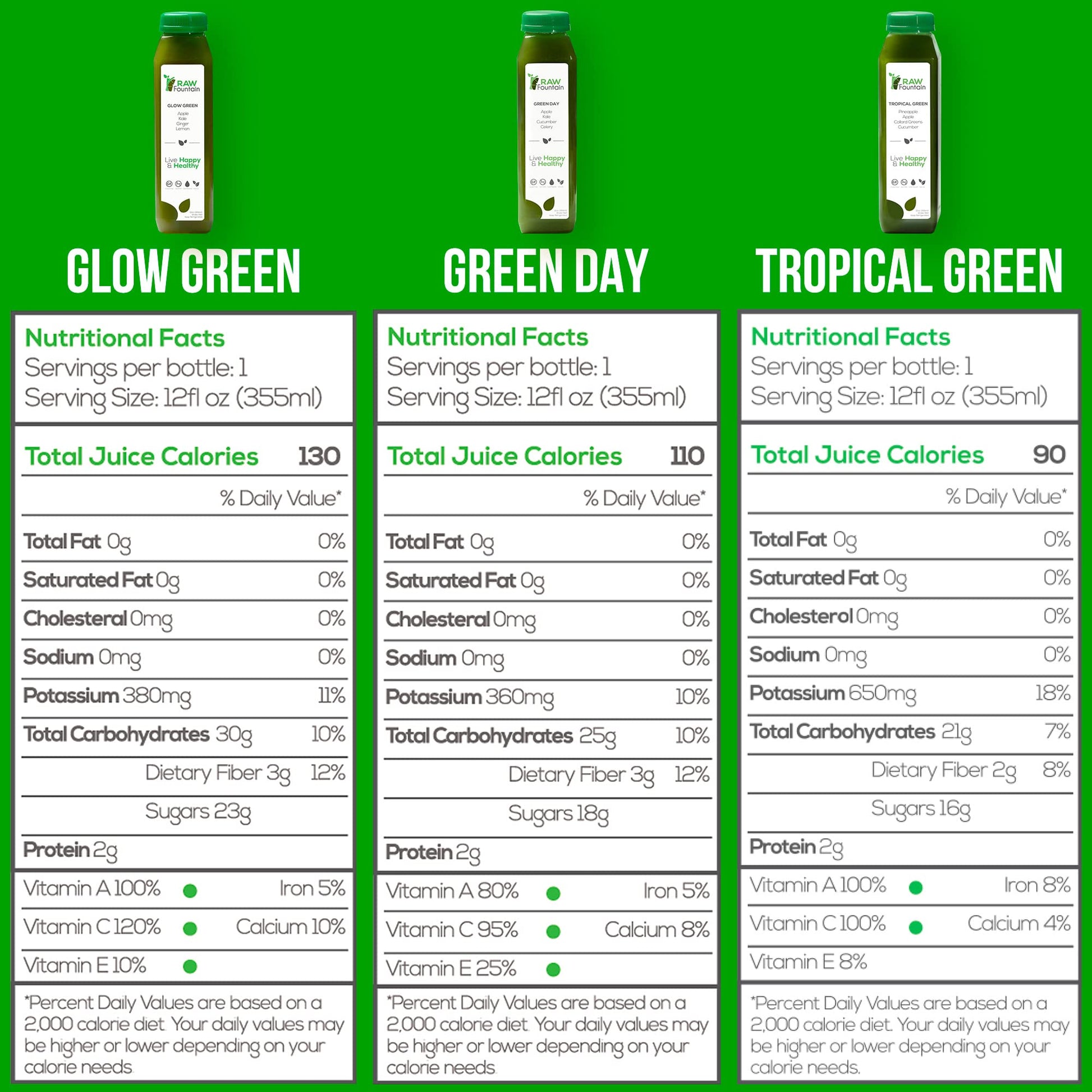 1 Day Green Juice Cleanse by Raw Fountain, All Natural Raw, Vegan Detox, Cold Pressed Raw Fountain