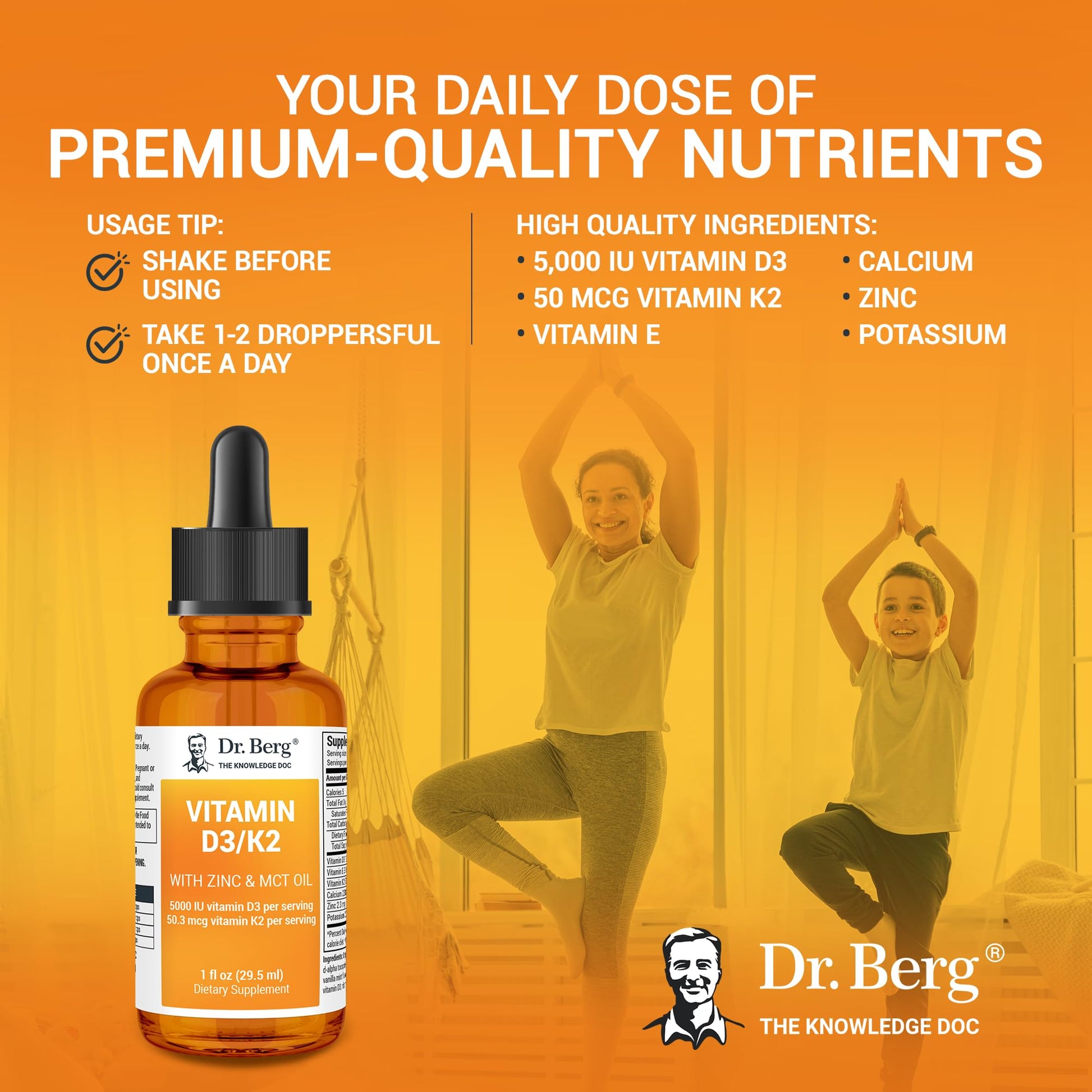 Dr. Berg Liquid Vitamin D3 & K2 Supplement - For Bone, Teeth, Mood & Immune Health Dr. Berg Nutritionals
