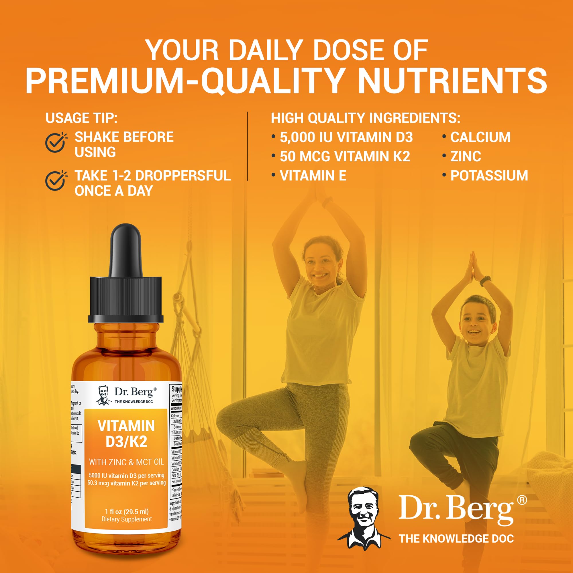 Dr. Berg Liquid Vitamin D3 & K2 Supplement - For Bone, Teeth, Mood & Immune Health Dr. Berg Nutritionals