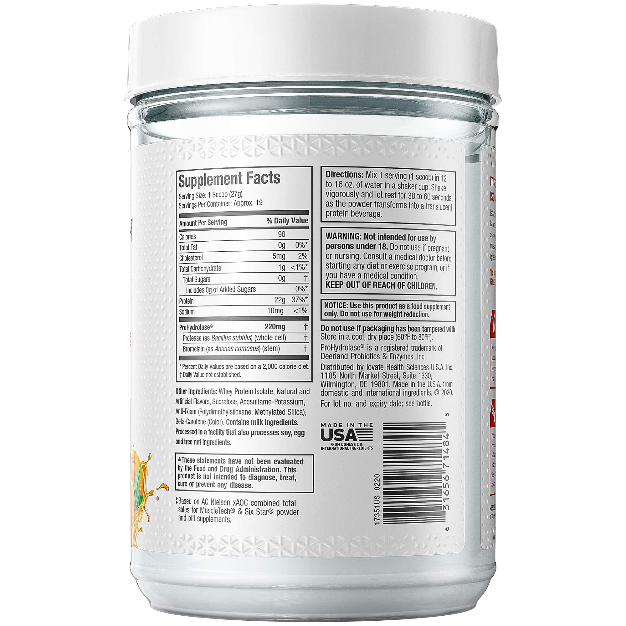 Whey Protein Powder MuscleTech Clear Whey Protein Isolate Whey Isolate Muscletech