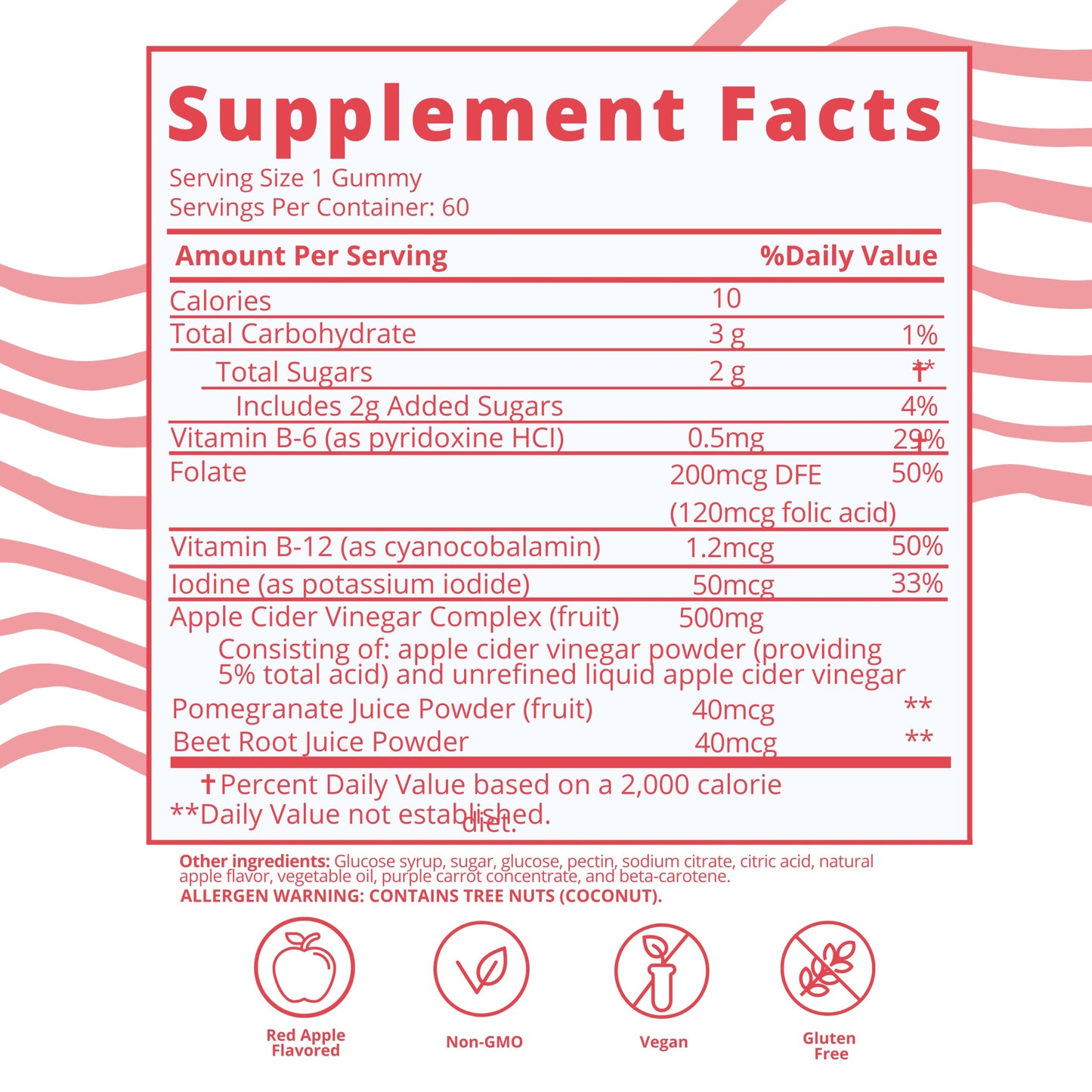 Baby Blues Apple Cider Vinegar Gummies - Vegan, Non-GMO & Gluten-Free, Postpartum Dietary Supplement