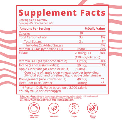 Baby Blues Apple Cider Vinegar Gummies - Vegan, Non-GMO & Gluten-Free, Postpartum Dietary Supplement