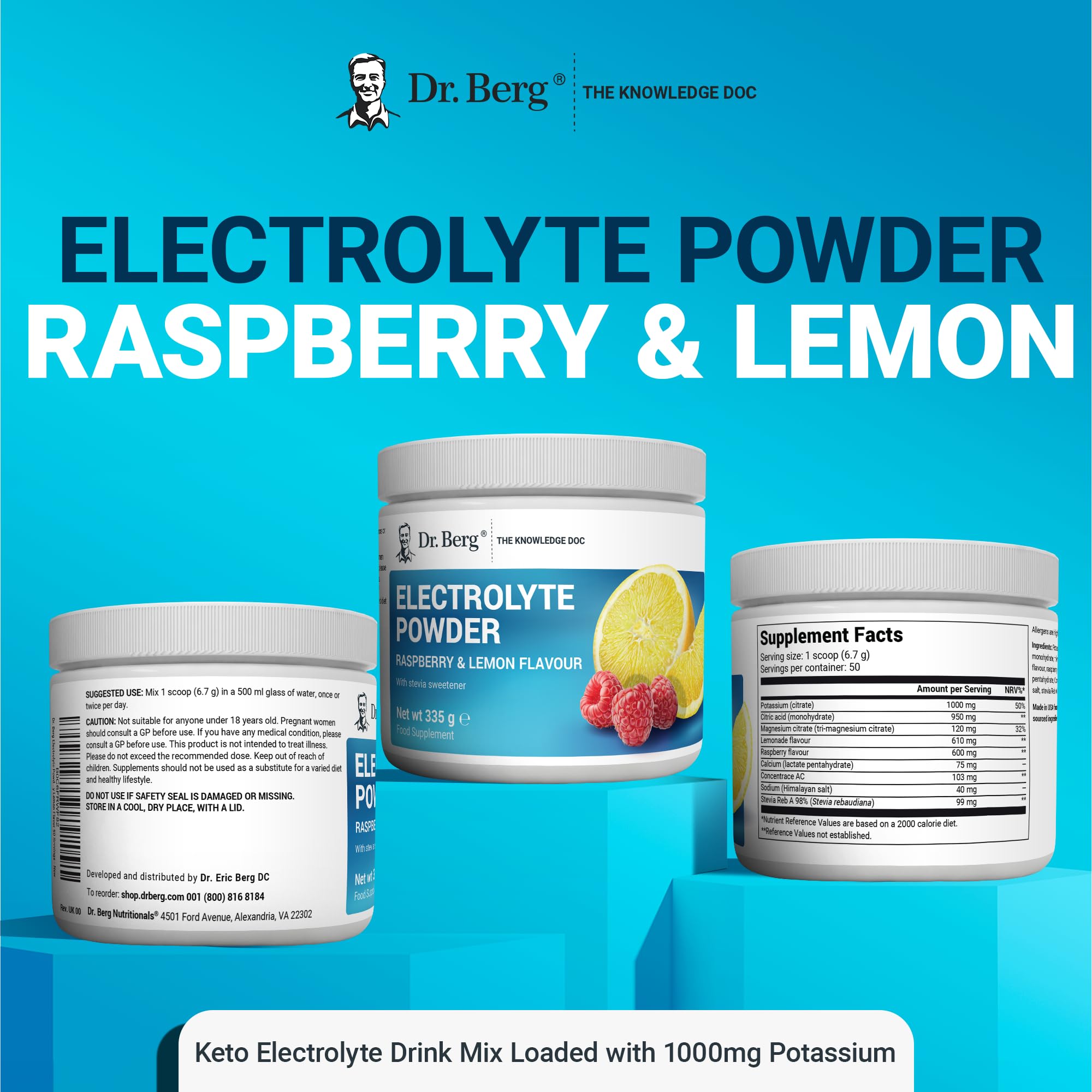 Dr. Berg Electrolyte Powder - Electrolyte Drink Supplements with 1000mg Potassium Dr. Berg Nutritionals